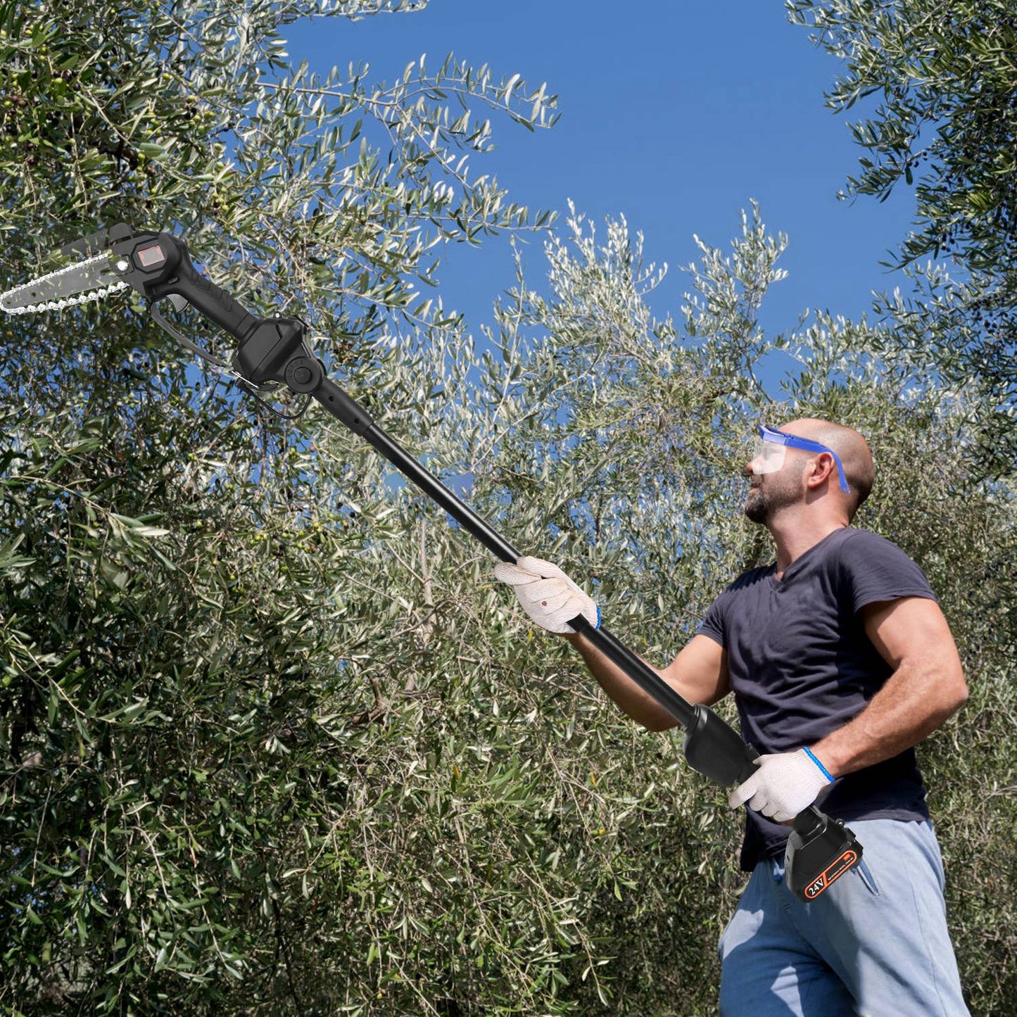 2-in-1 Cordless Pole Saw, Brushless Mini Chainsaw Cordless with Pole, 2 Pack 21500mAh Batteries Powered Pole Saws for Tree Trimming, 13ft Reach Electric Saw for Trees With Pole