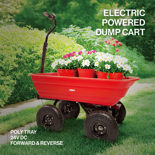 Wheelbarrow electric Hassle-free assemble: this utility cart's durable steel frame and rust-resistant electric garden cart