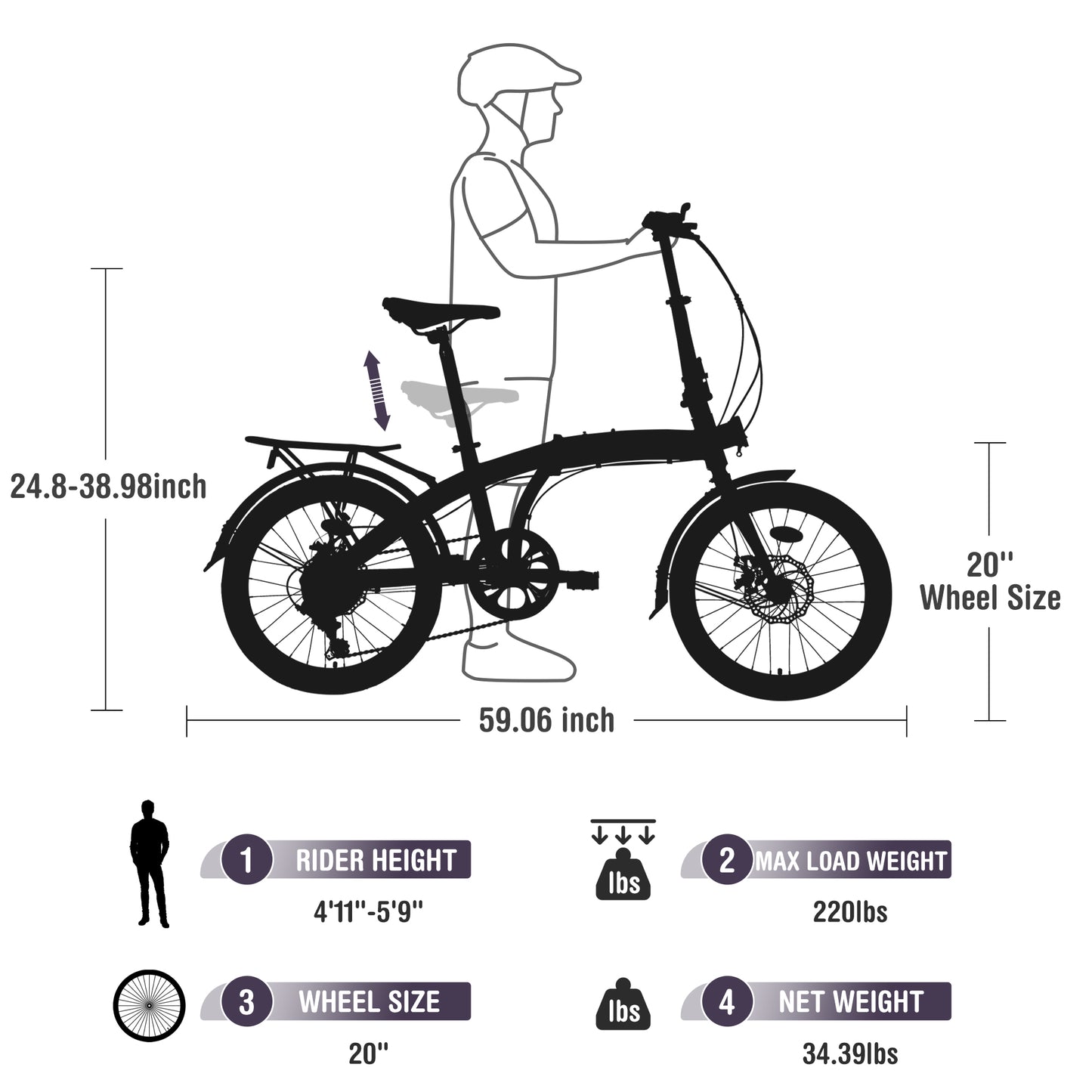 20" Folding Bike Steel Frame 7 Speed City Bike