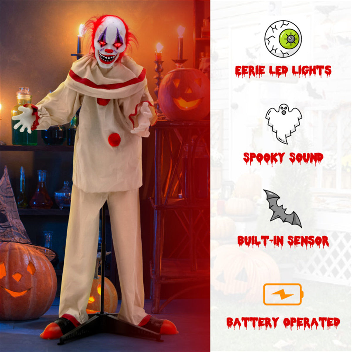 5ft. Clown Decoration with Glowing Red Eyes