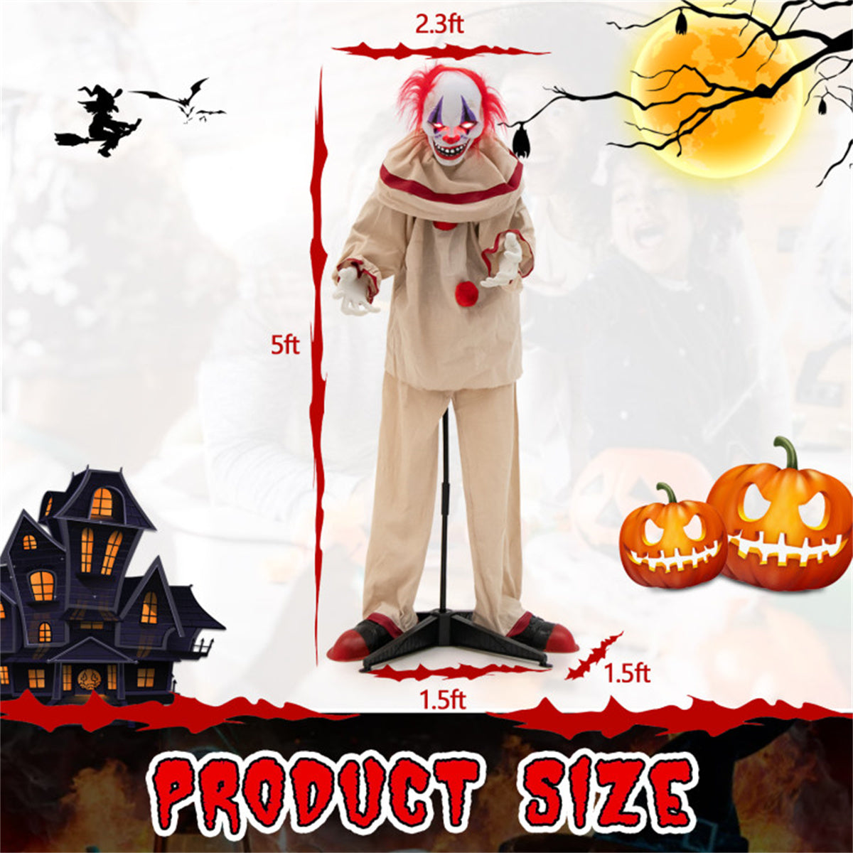 5ft. Clown Decoration with Glowing Red Eyes