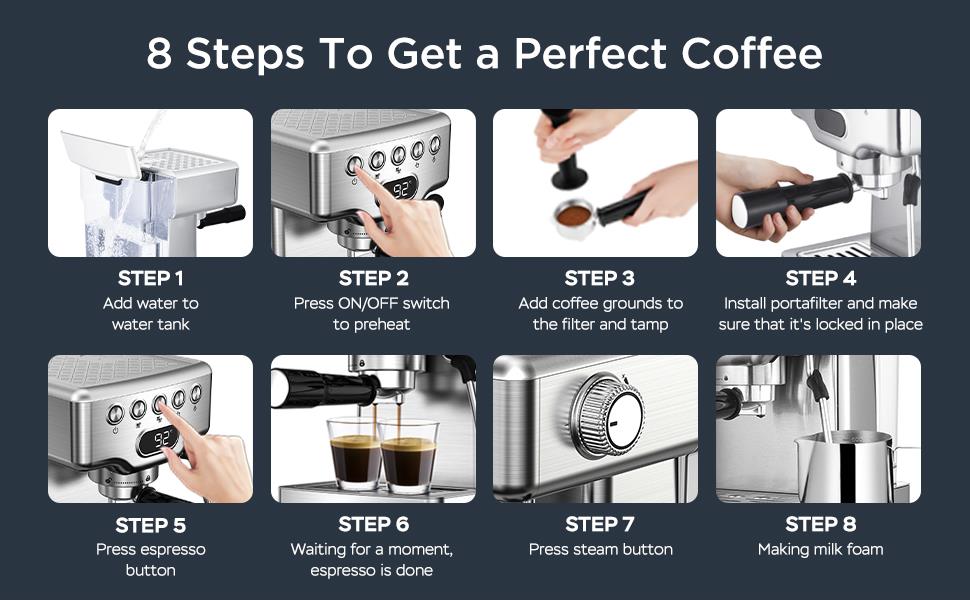 Espresso Machine, 20 bar espresso machine with milk frother for latte,cappuccino,Machiato,for home espresso maker,1.8L Water Tank,Stainless Steel Complimentary ESE Filter
