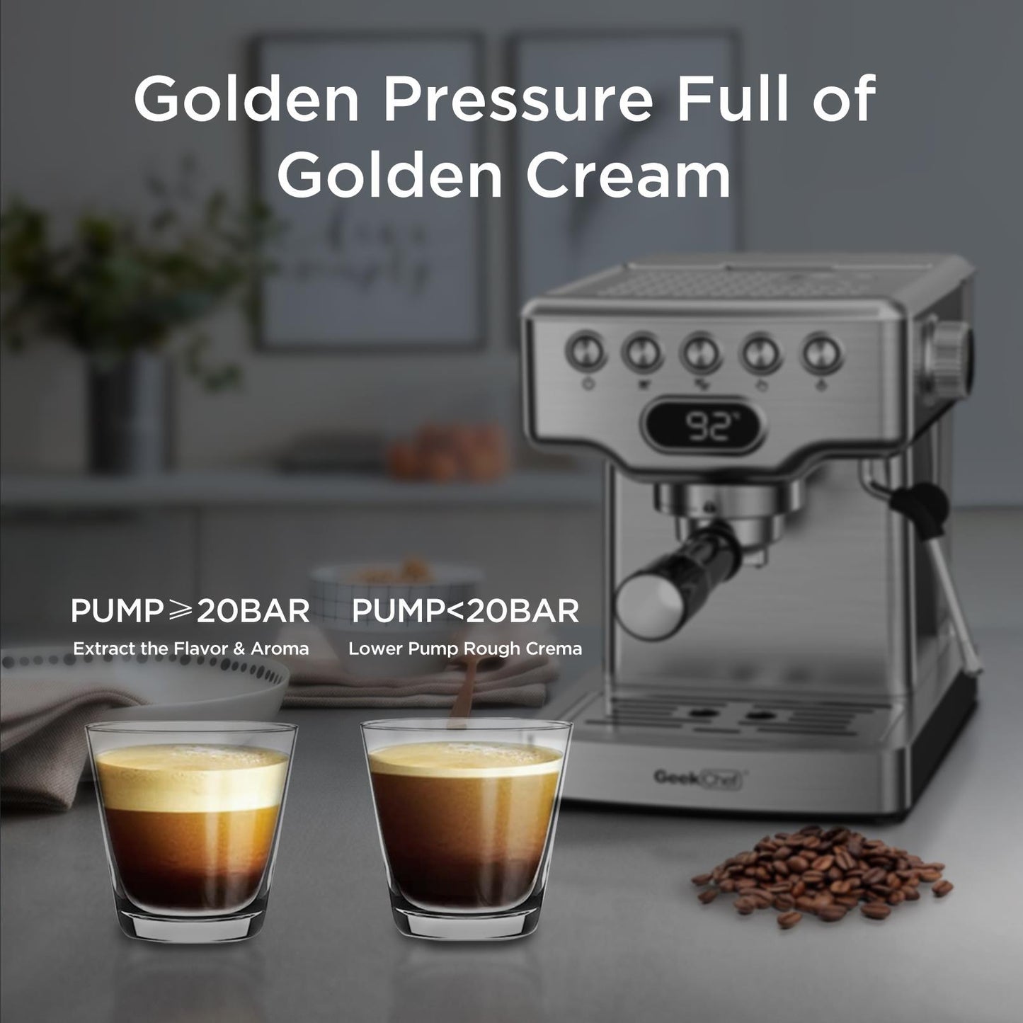 Espresso Machine, 20 bar espresso machine with milk frother for latte,cappuccino,Machiato,for home espresso maker,1.8L Water Tank,Stainless Steel Complimentary ESE Filter