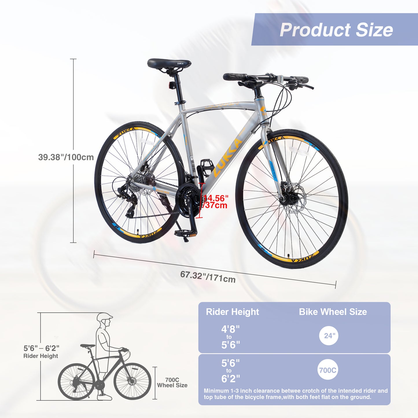 24 Speed 21 inch Hybrid Bike Disc Brake 700C Road and City Bicycle