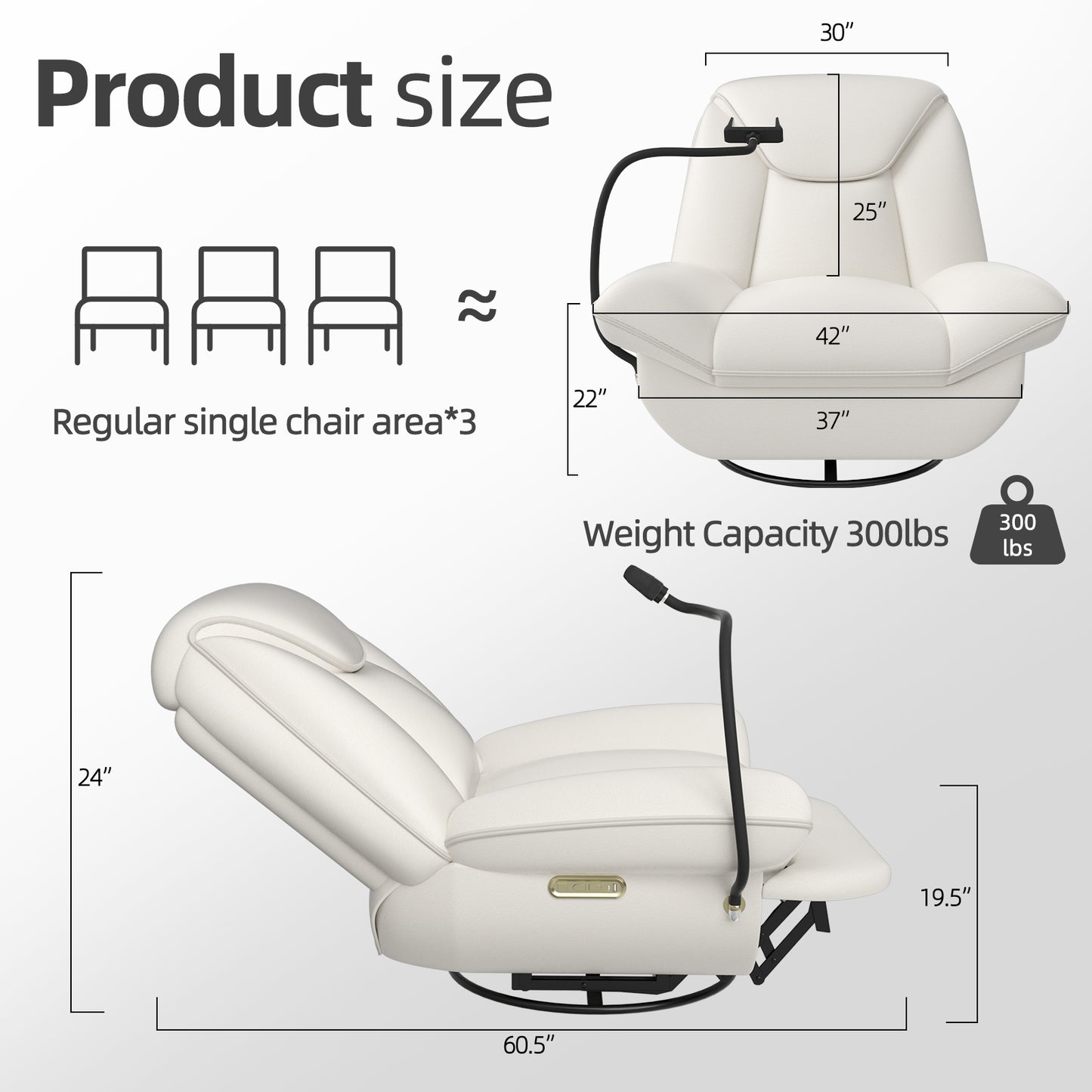 Oversized Power Recliner Chair,270°Swivel Glider Recliner for Nursery, Electric Recliner Sofa with Voice Control, Smart Rocker Chair with Phone Holder, Living Room ((Beige))