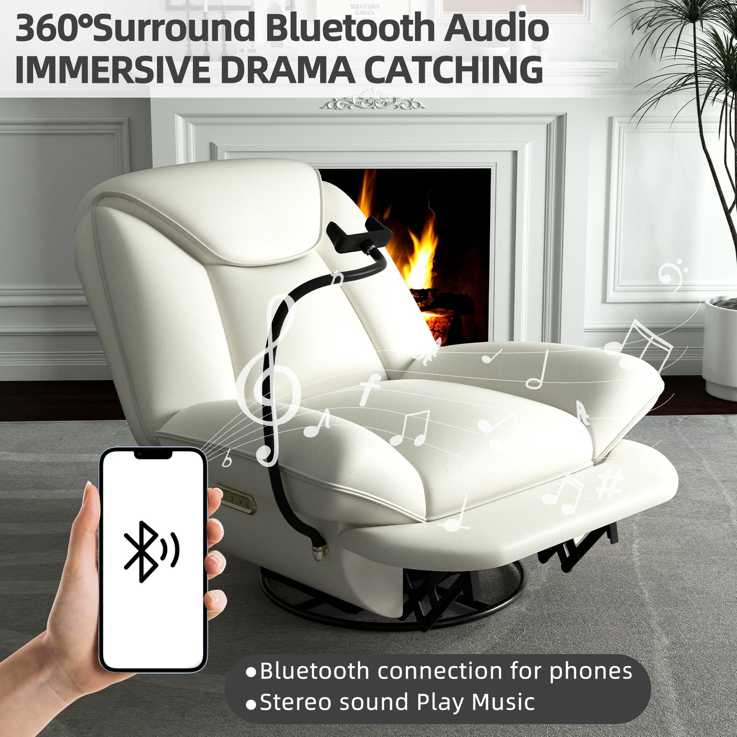 Oversized Power Recliner Chair,270°Swivel Glider Recliner for Nursery, Electric Recliner Sofa with Voice Control, Smart Rocker Chair with Phone Holder, Living Room ((Beige))