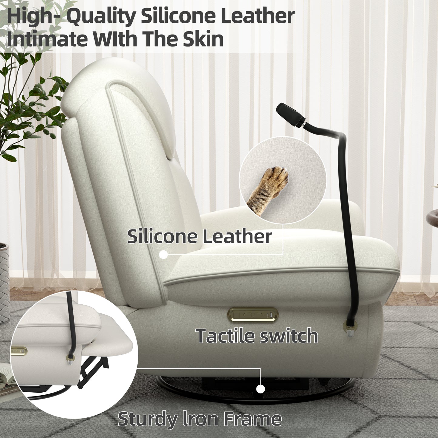 Oversized Power Recliner Chair,270°Swivel Glider Recliner for Nursery, Electric Recliner Sofa with Voice Control, Smart Rocker Chair with Phone Holder, Living Room ((Beige))