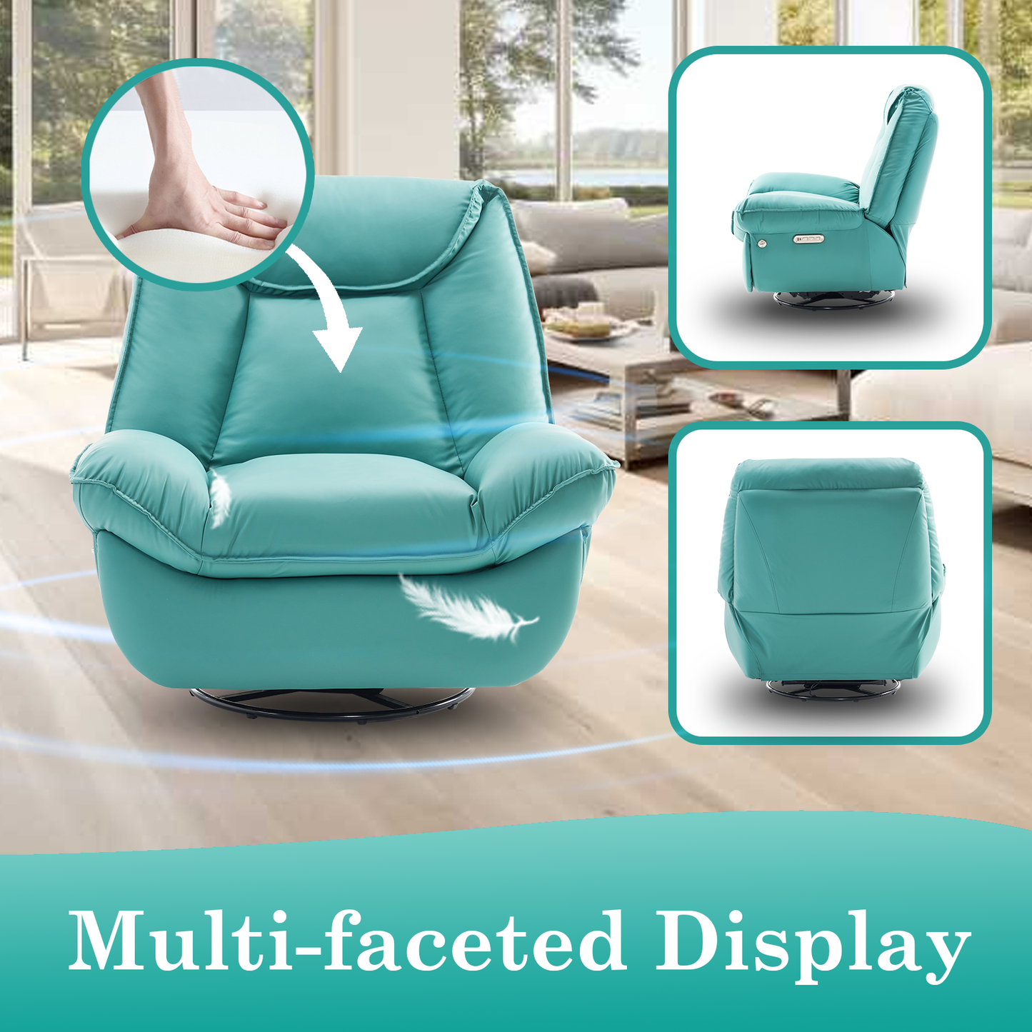 Oversized Power Recliner Chair,270°Swivel Glider Recliner for Nursery, Electric Recliner Sofa with Voice Control, Smart Rocker Chair with Phone Holder, Living Room (Mint)