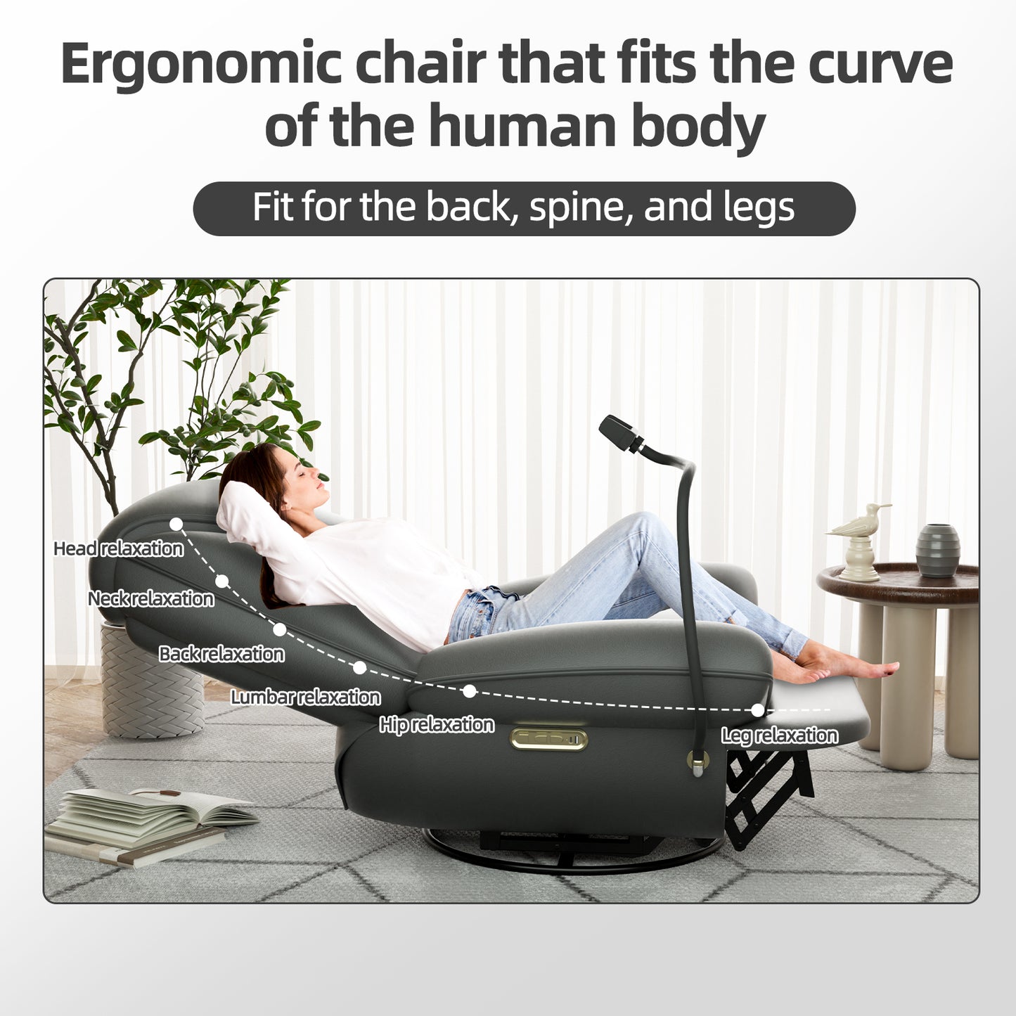 Oversized Power Recliner Chair,270°Swivel Glider Recliner for Nursery, Electric Recliner Sofa with Voice Control, Smart Rocker Chair with Phone Holder, Living Room (Dark Gray)