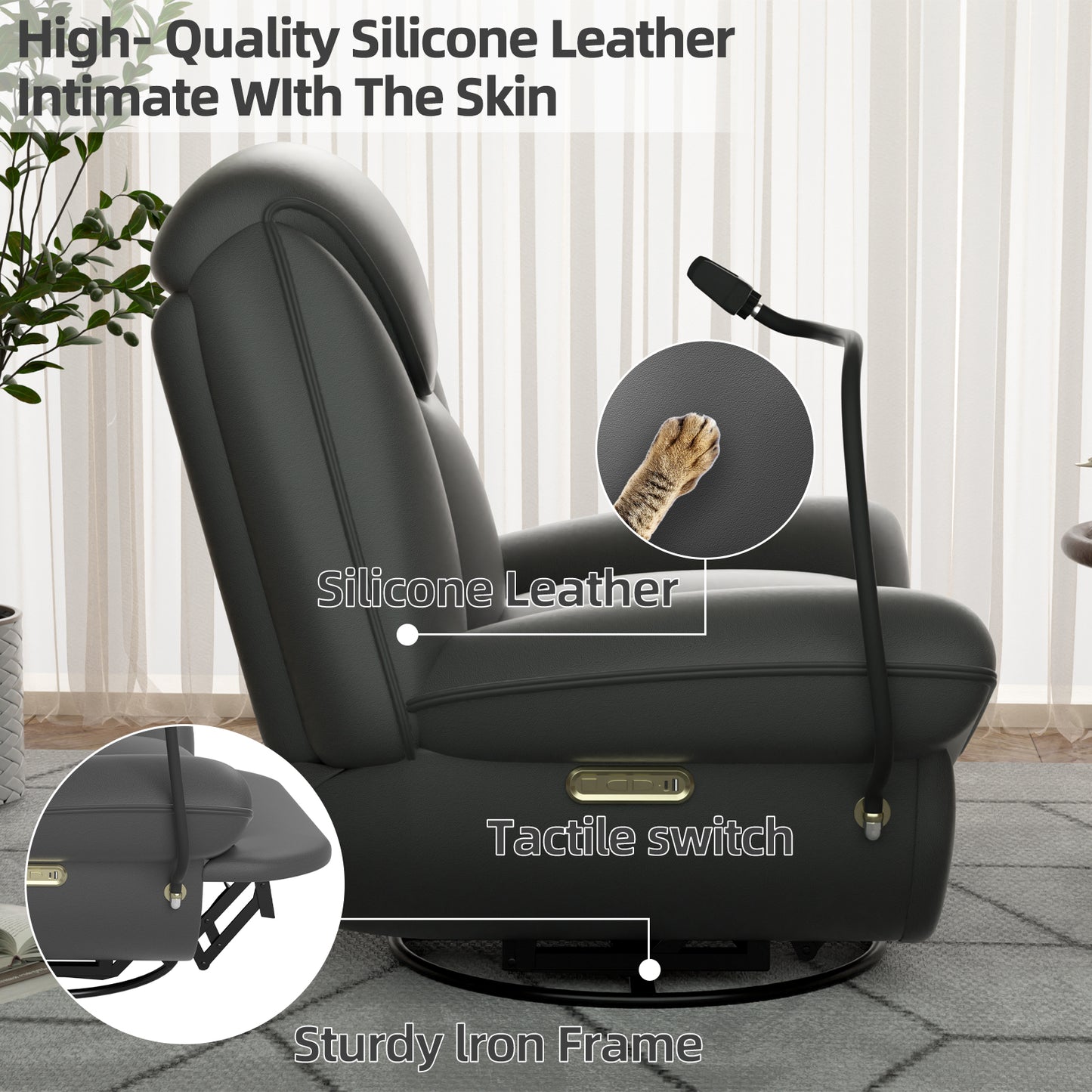 Oversized Power Recliner Chair,270°Swivel Glider Recliner for Nursery, Electric Recliner Sofa with Voice Control, Smart Rocker Chair with Phone Holder, Living Room (Dark Gray)