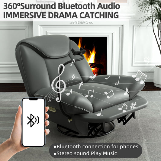 Oversized Power Recliner Chair,270°Swivel Glider Recliner for Nursery, Electric Recliner Sofa with Voice Control, Smart Rocker Chair with Phone Holder, Living Room (Dark Gray)