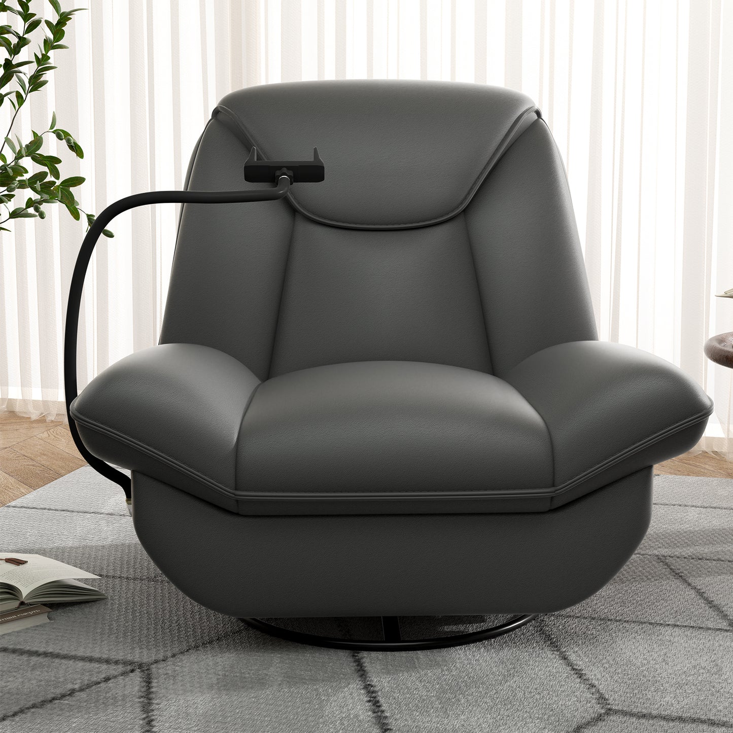 Oversized Power Recliner Chair,270°Swivel Glider Recliner for Nursery, Electric Recliner Sofa with Voice Control, Smart Rocker Chair with Phone Holder, Living Room (Dark Gray)
