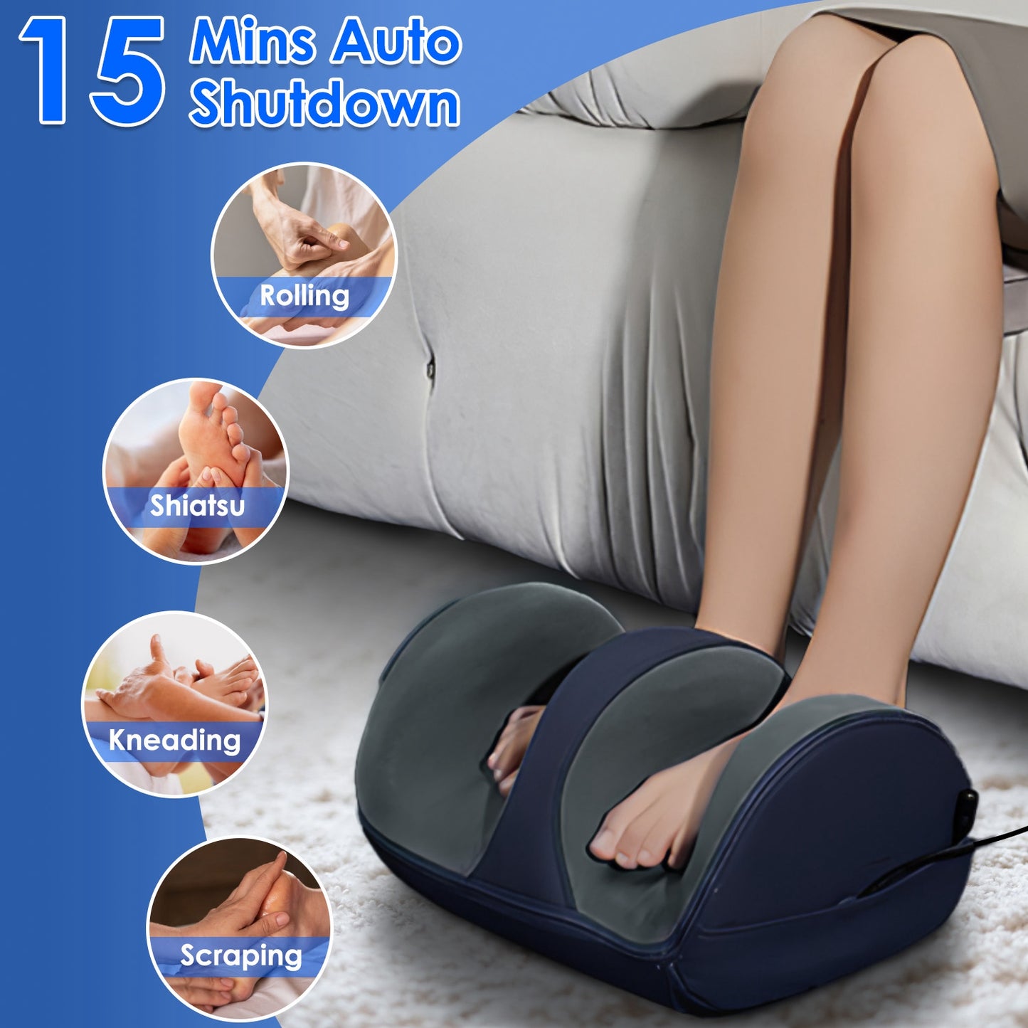 Shiatsu Foot Massager with Heat Foot Calf Thigh Arm Massager Machine with 3 Modes 3 Intensity Levels