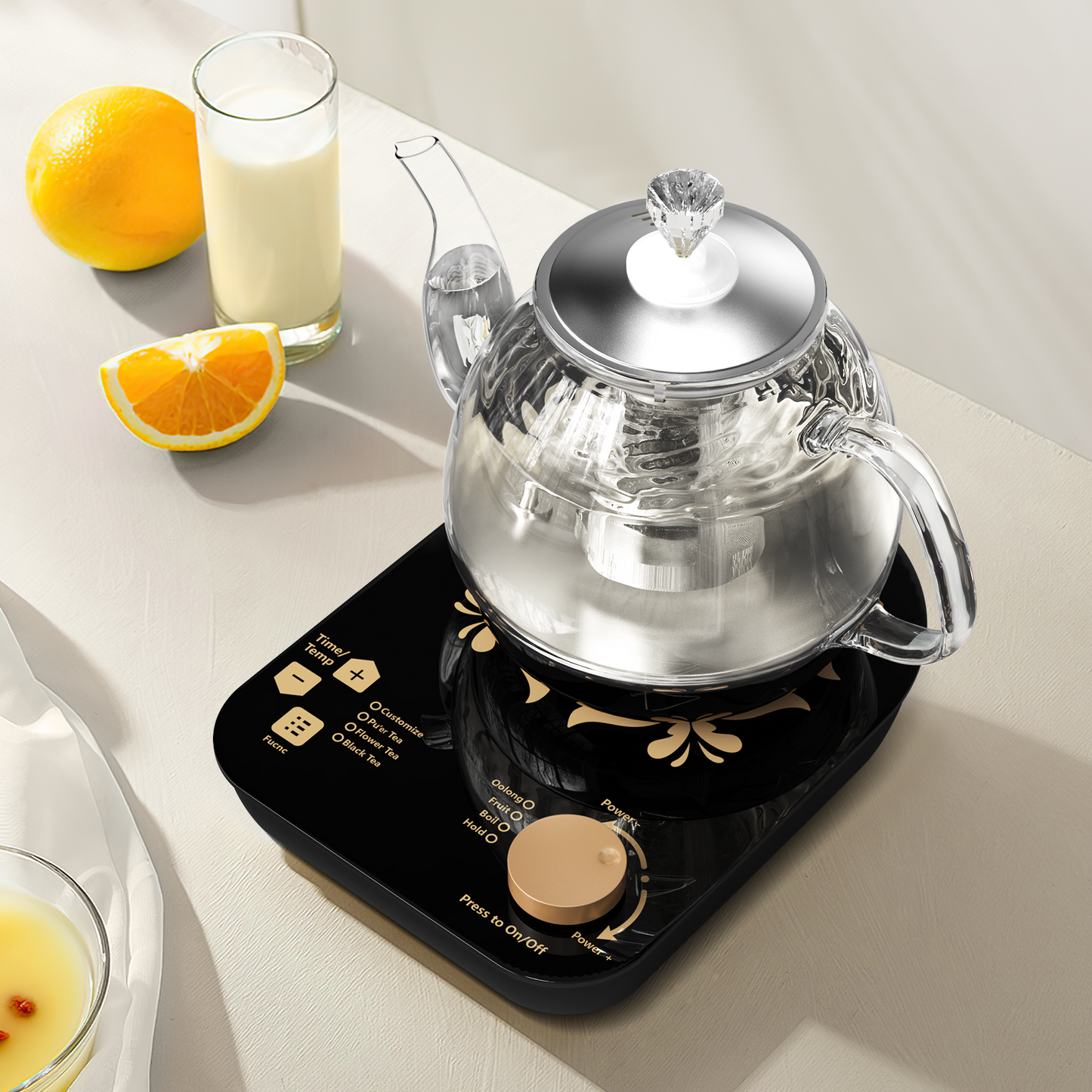 Tea Maker Electric Glass Kettle，Dual Methods of Steaming and Brewing with Temperature and Timer Programs，Cordless 800W 0.8 Liters capacity