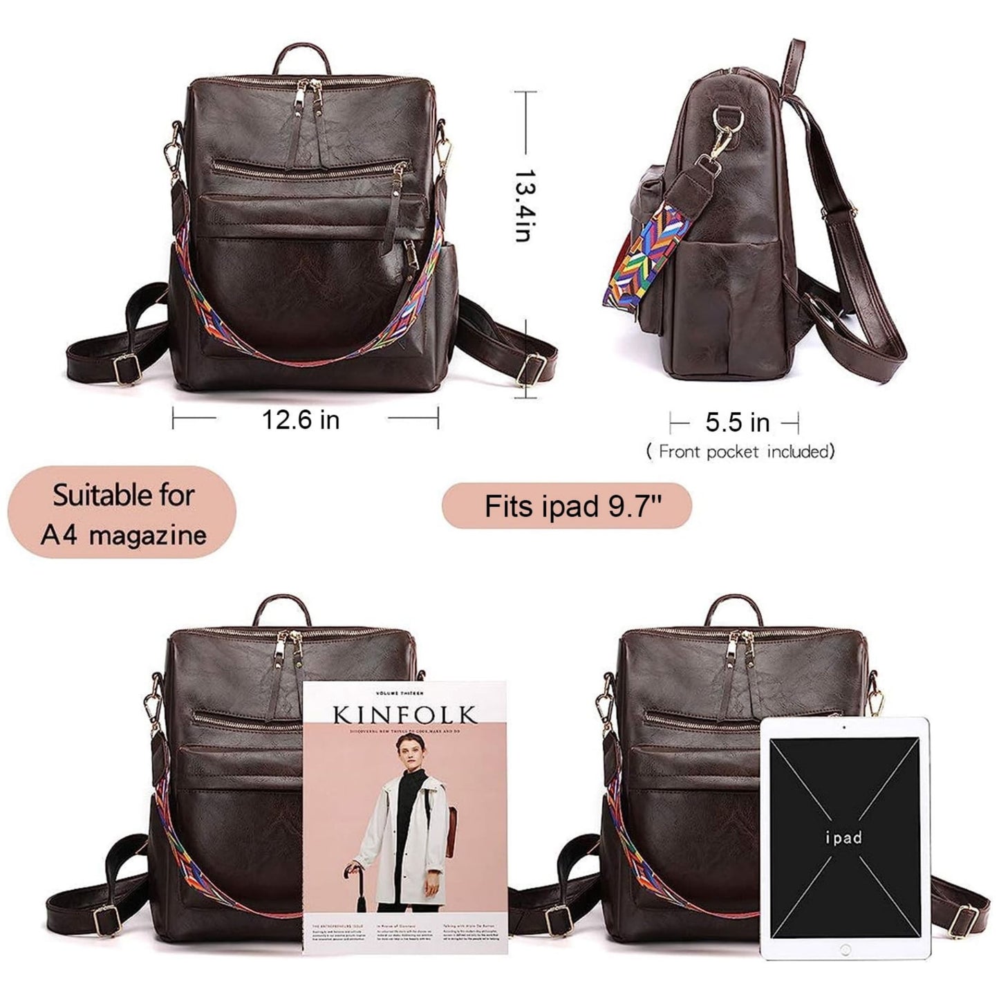 Backpack Purse Fashion School Bag Multipurpose Designer Handbag Satchel faux PU Leather Shoulder Bag