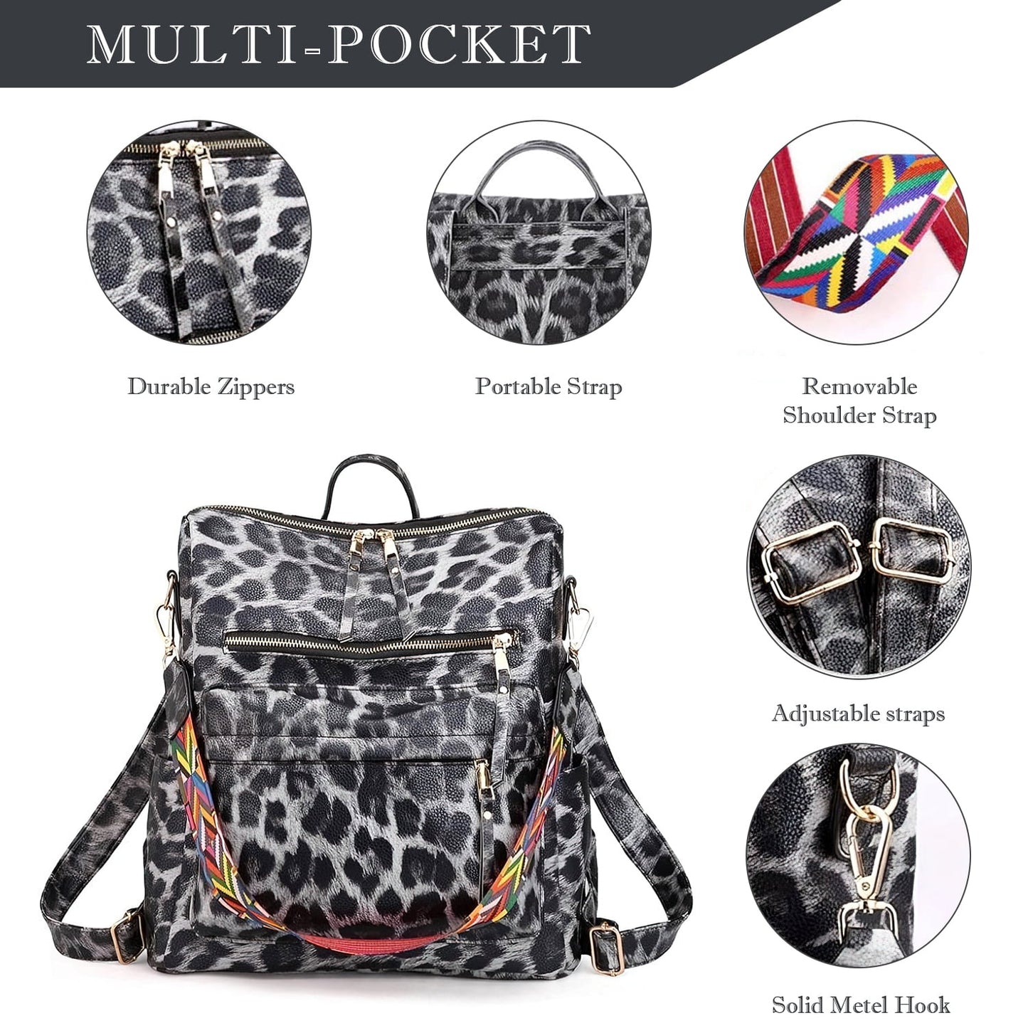 Synthetic Leather Backpack Purse for Women Shoulder Bag Travel Bag