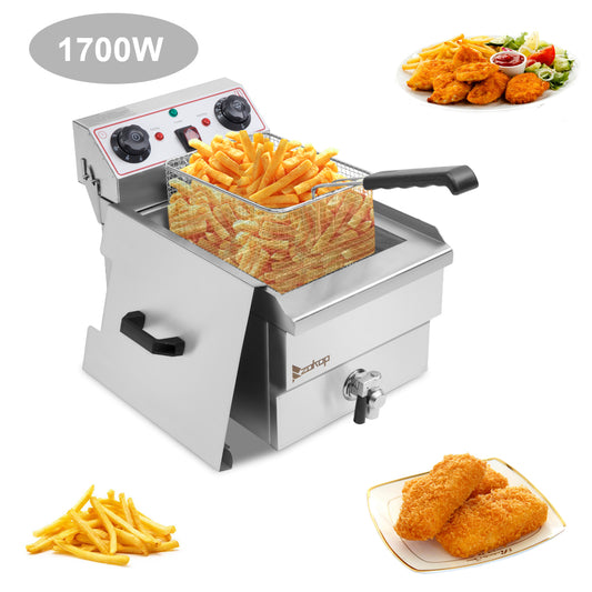 8.5QT/8L Total Capacity 12.5qt/11.8l Stainless Steel Faucet Single Tank Deep Fryer 1700W Max (8L Large Fryer Blue / Large Handle)