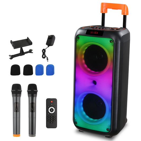 Wireless Portable Bluetooth Karaoke Speaker with TF/USB/AUX/FM/TWS, LED Disco Light, Bluetooth 5.0