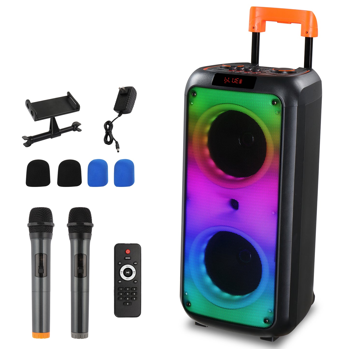 Wireless Portable Bluetooth Karaoke Speaker with TF/USB/AUX/FM/TWS, LED Disco Light, Bluetooth 5.0