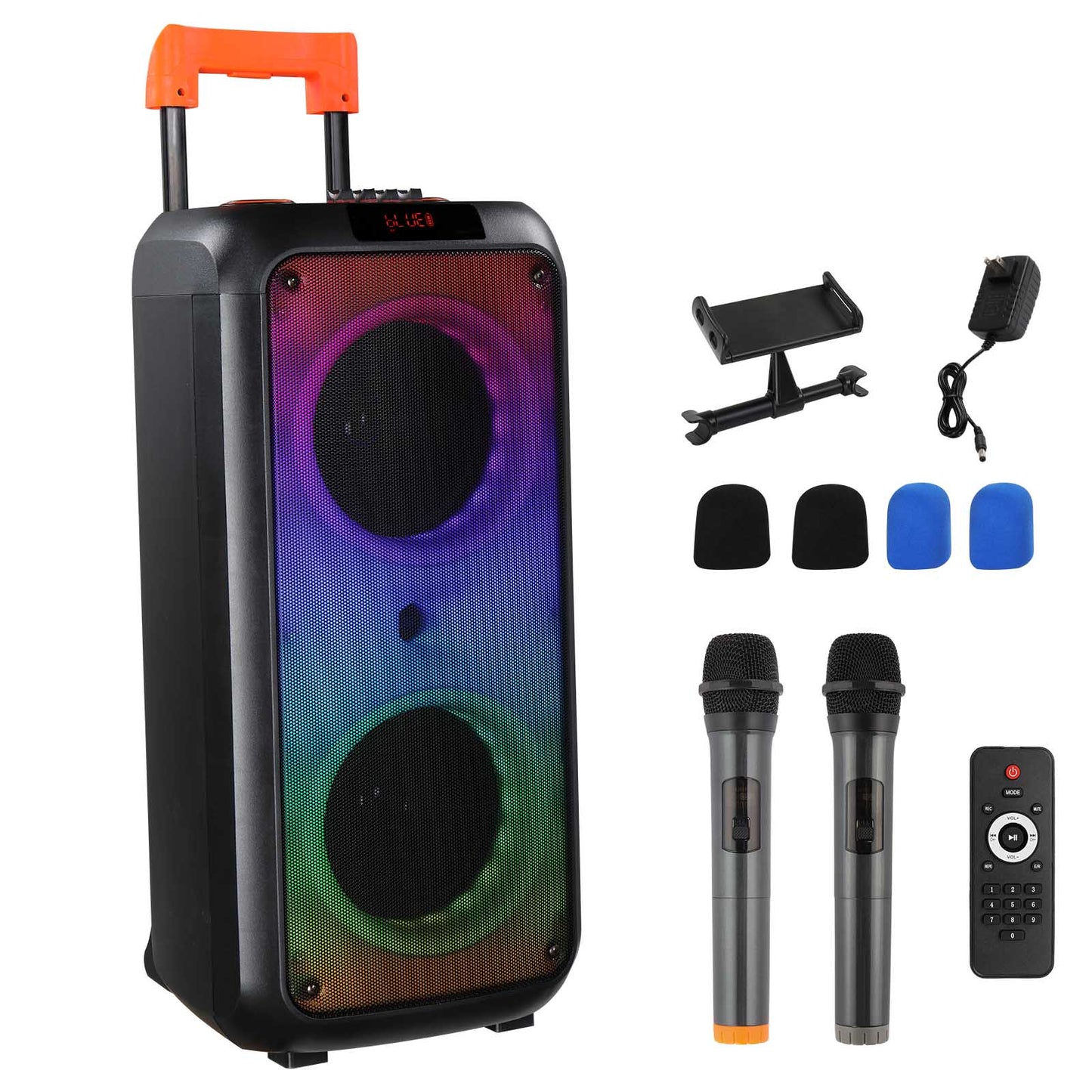 8in Wireless Portable Bluetooth Karaoke Speaker with TF/USB/AUX/FM/TWS, LED Disco Light, Bluetooth 5.0