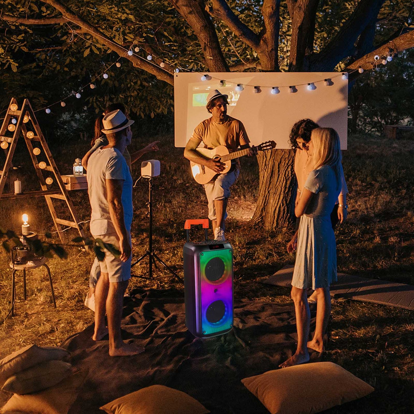 Wireless Portable Bluetooth Karaoke Speaker with TF/USB/AUX/FM/TWS, LED Disco Light, Bluetooth 5.0