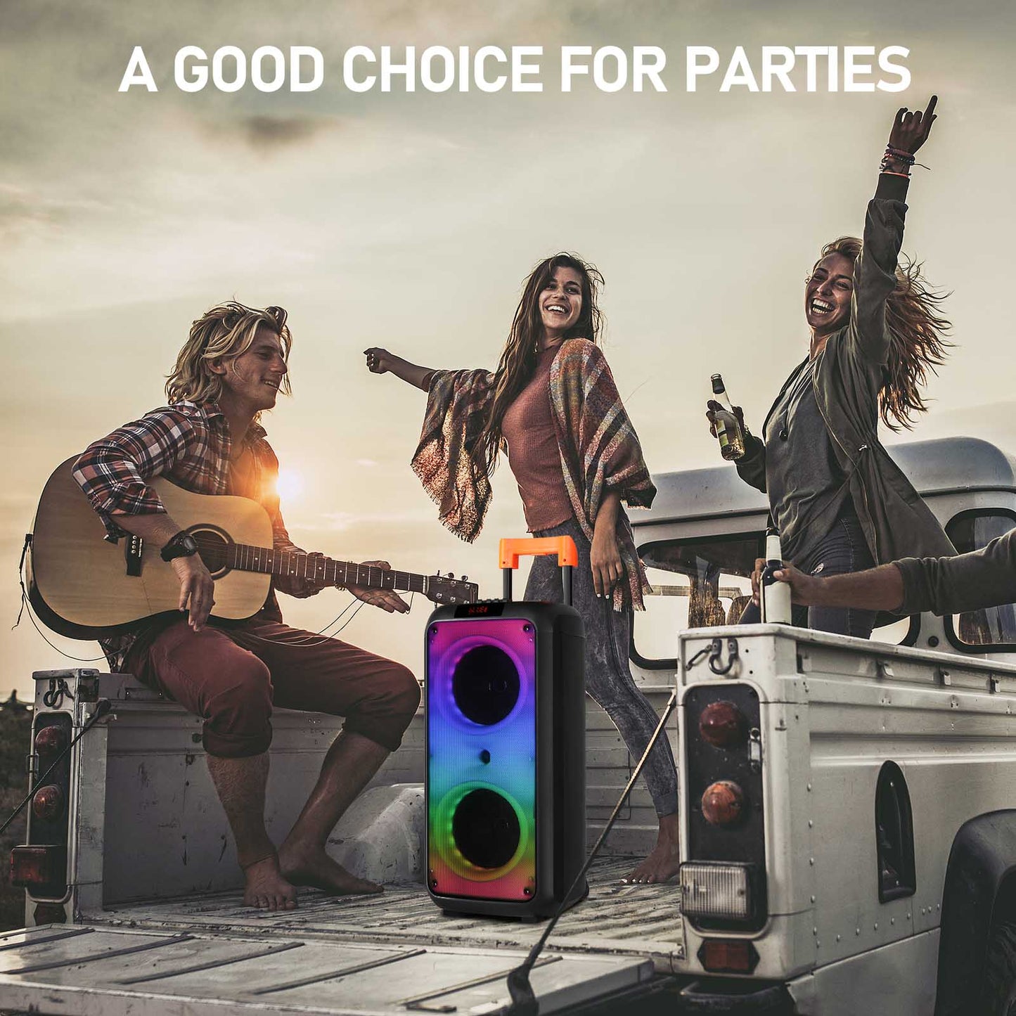 Wireless Portable Bluetooth Karaoke Speaker with TF/USB/AUX/FM/TWS, LED Disco Light, Bluetooth 5.0