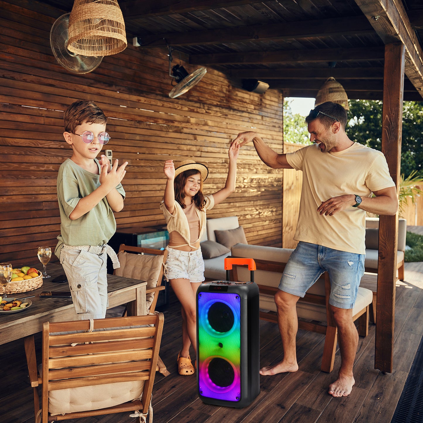 8in Wireless Portable Bluetooth Karaoke Speaker with TF/USB/AUX/FM/TWS, LED Disco Light, Bluetooth 5.0