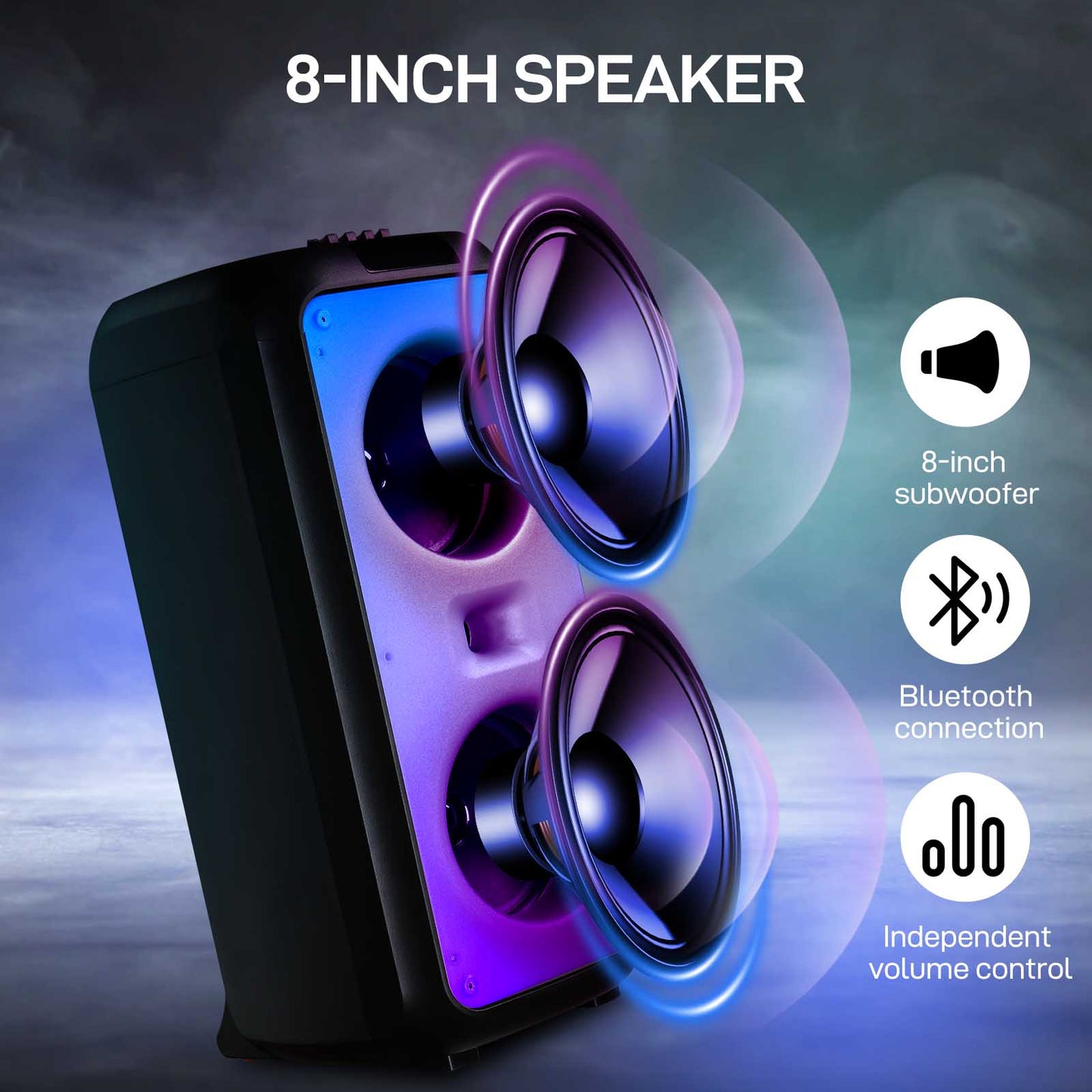 8in Wireless Portable Bluetooth Karaoke Speaker with TF/USB/AUX/FM/TWS, LED Disco Light, Bluetooth 5.0