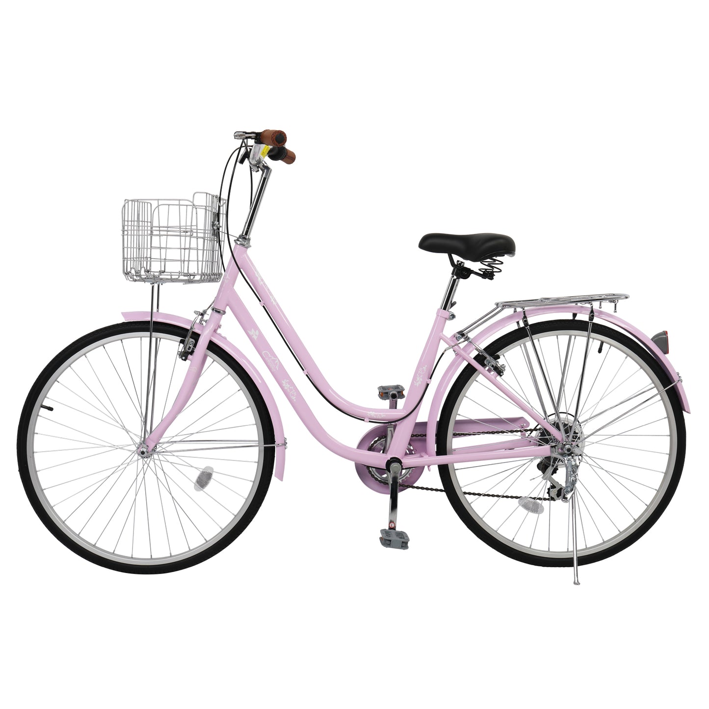 26in 150kg High Carbon Steel V Brake 7 Speed Commuter Bike Pink