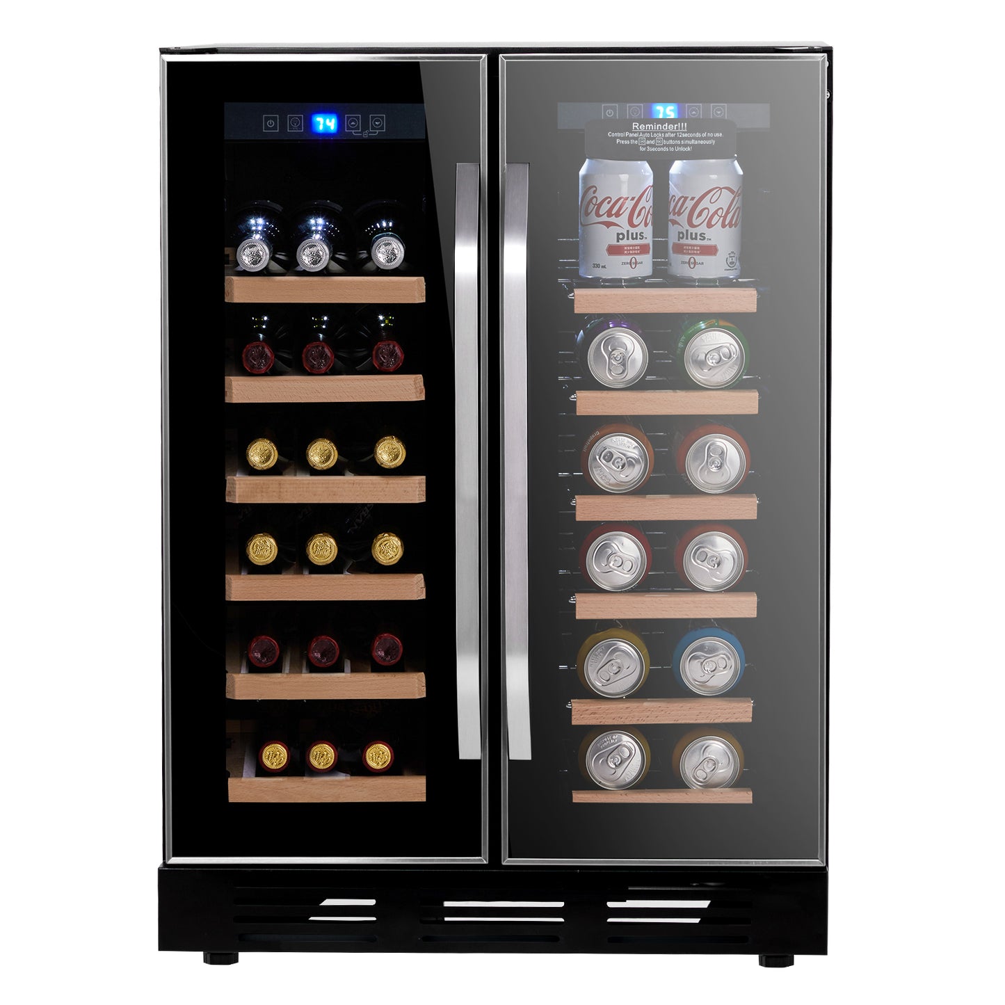 Dual Zone Wine and Beverage Refrigerator, 34 Bottle Wine Fridge with Independent Temperature Control & Glass Door, Built-in/Freestanding/Under Counter Wine Cooler Chiller for Wine Champagne Beer