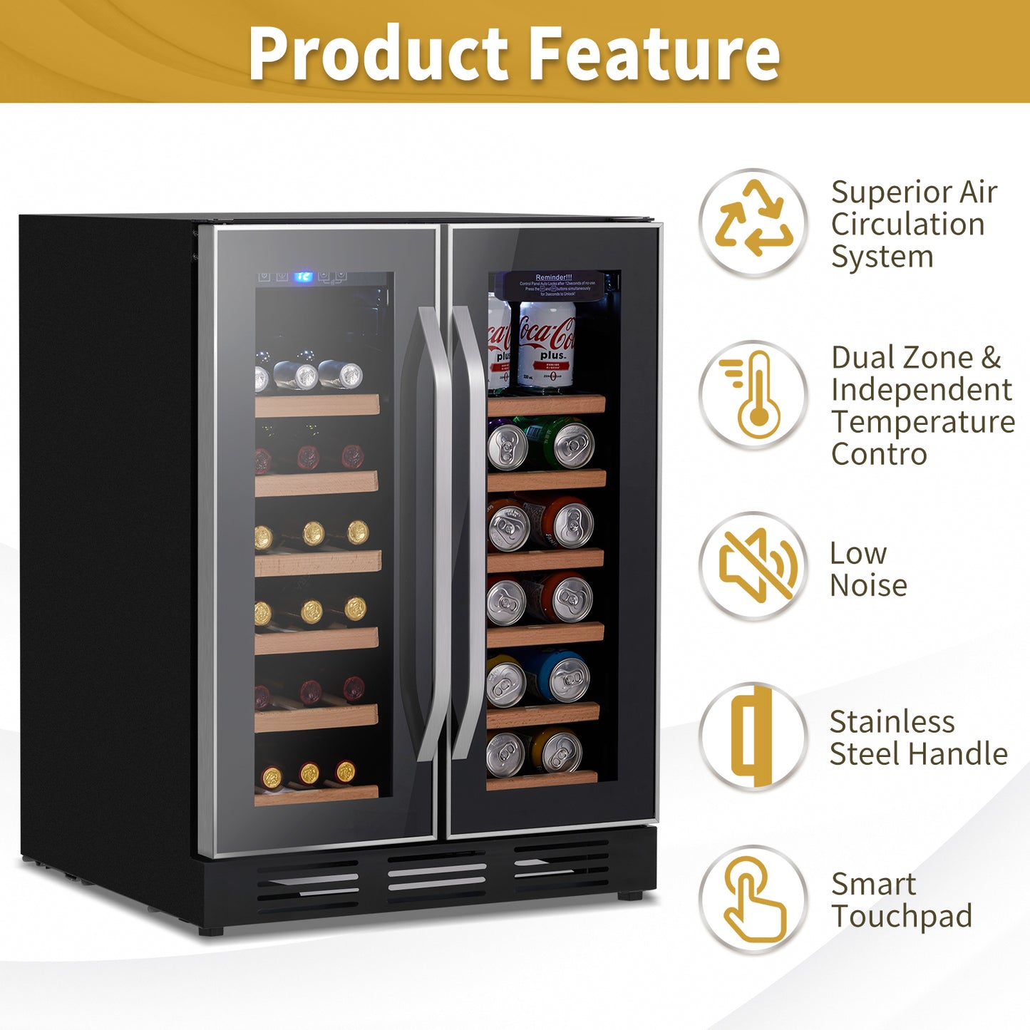 Dual Zone Wine and Beverage Refrigerator, 34 Bottle Wine Fridge with Independent Temperature Control & Glass Door, Built-in/Freestanding/Under Counter Wine Cooler Chiller for Wine Champagne Beer