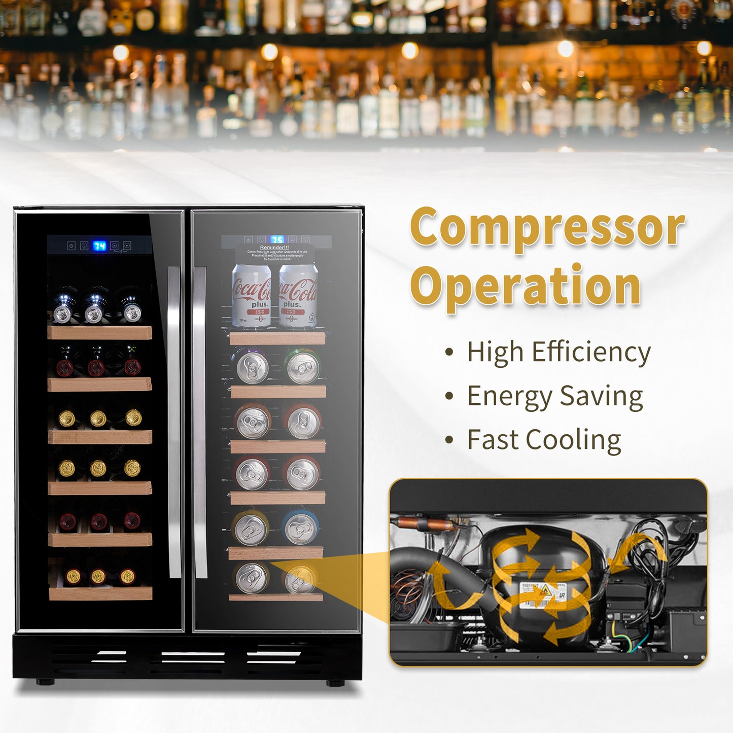 Dual Zone Wine and Beverage Refrigerator, 34 Bottle Wine Fridge with Independent Temperature Control & Glass Door, Built-in/Freestanding/Under Counter Wine Cooler Chiller for Wine Champagne Beer