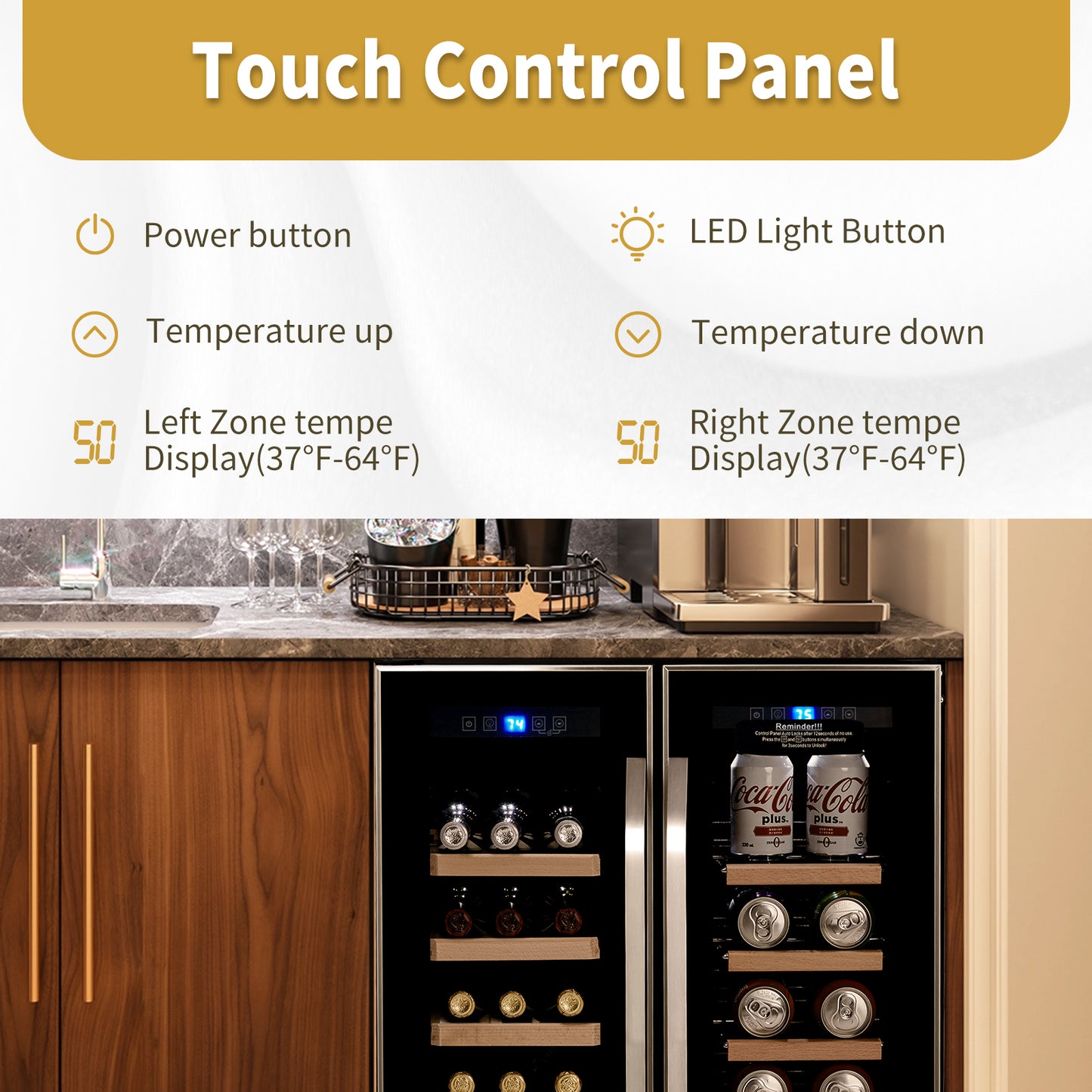 Dual Zone Wine and Beverage Refrigerator, 34 Bottle Wine Fridge with Independent Temperature Control & Glass Door, Built-in/Freestanding/Under Counter Wine Cooler Chiller for Wine Champagne Beer