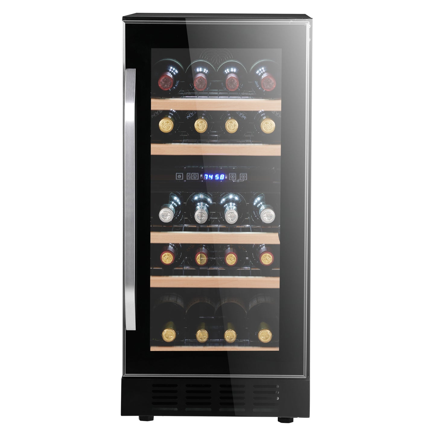 Dual Zone Wine and Beverage Refrigerator, 26 Bottle Wine Fridge with Independent Temperature Control & Glass Door, Built-in/Freestanding/Under Counter Wine Cooler Chiller for Wine Champagne Beer