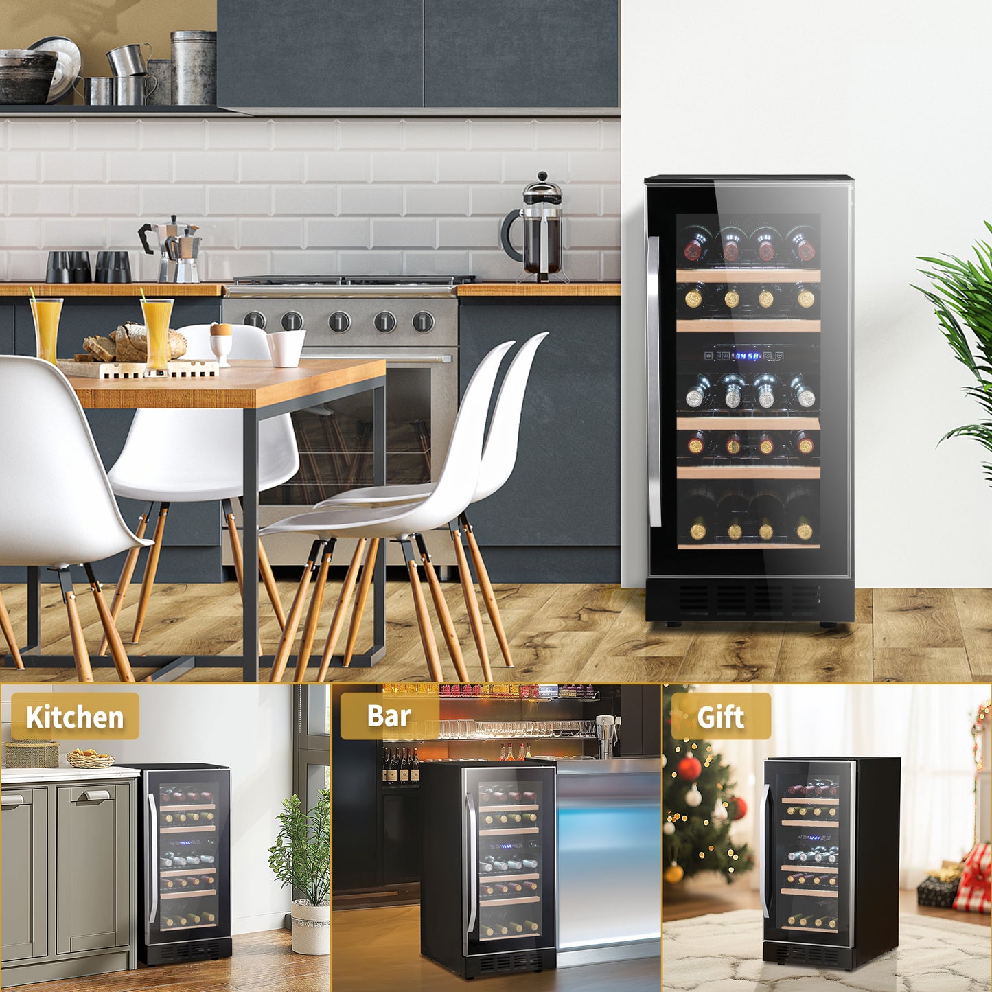 Dual Zone Wine and Beverage Refrigerator, 26 Bottle Wine Fridge with Independent Temperature Control & Glass Door, Built-in/Freestanding/Under Counter Wine Cooler Chiller for Wine Champagne Beer