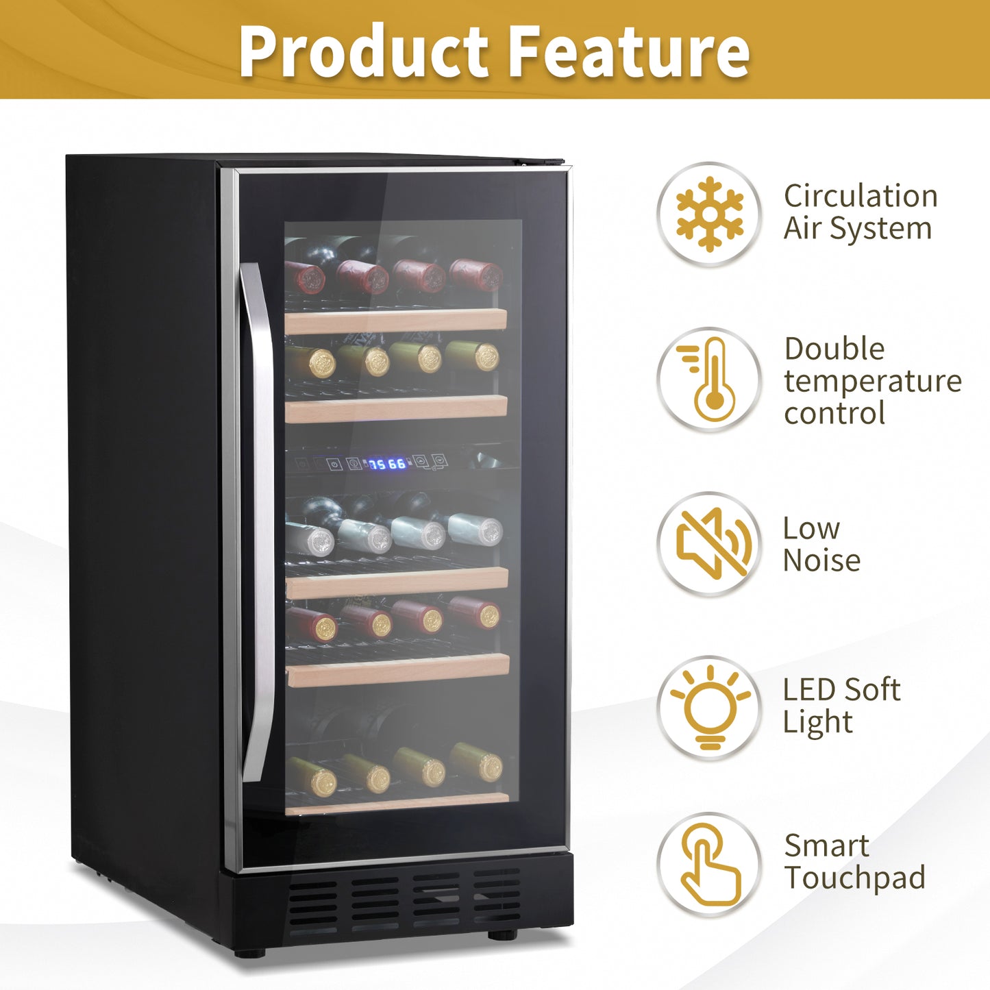 Dual Zone Wine and Beverage Refrigerator, 26 Bottle Wine Fridge with Independent Temperature Control & Glass Door, Built-in/Freestanding/Under Counter Wine Cooler Chiller for Wine Champagne Beer