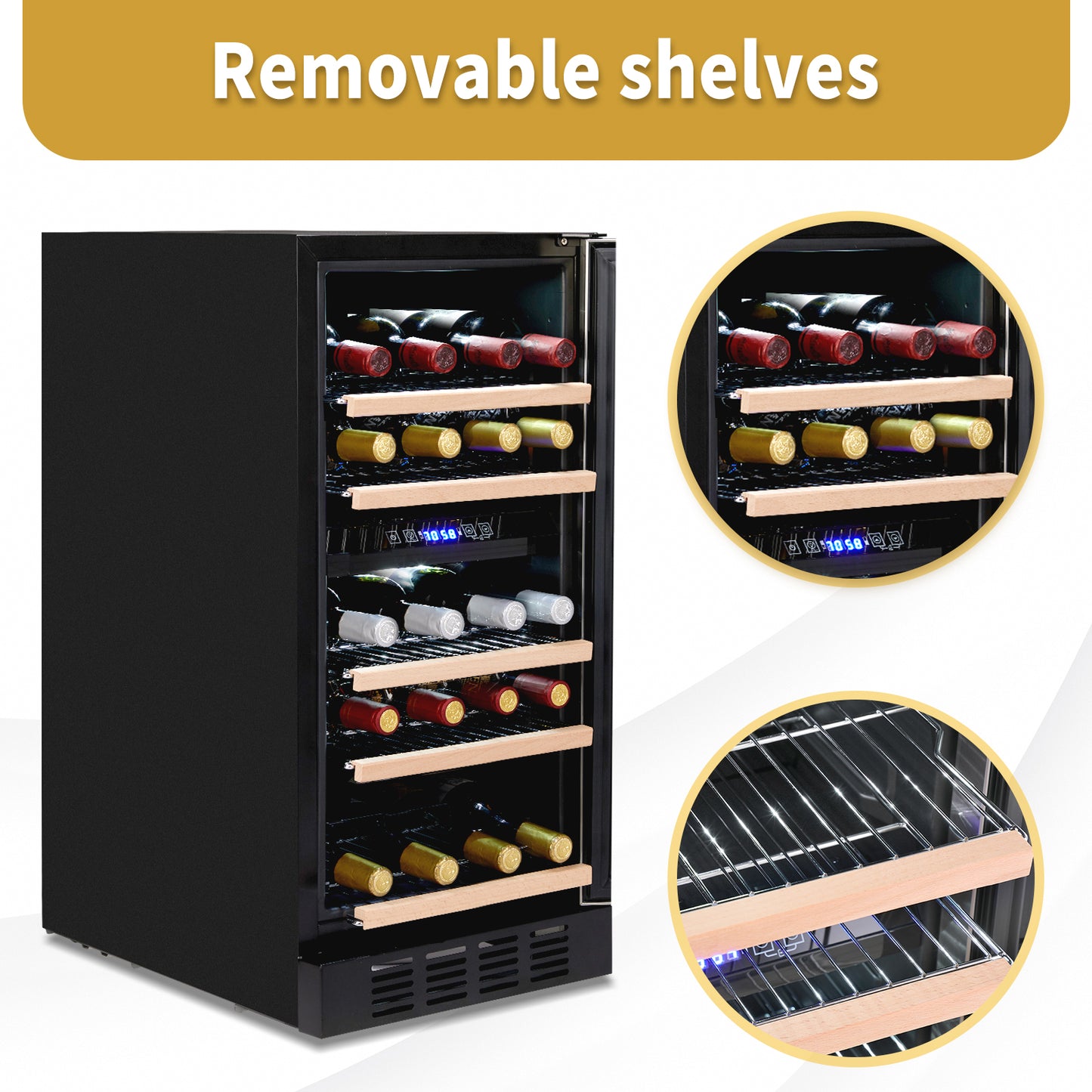 Dual Zone Wine and Beverage Refrigerator, 26 Bottle Wine Fridge with Independent Temperature Control & Glass Door, Built-in/Freestanding/Under Counter Wine Cooler Chiller for Wine Champagne Beer