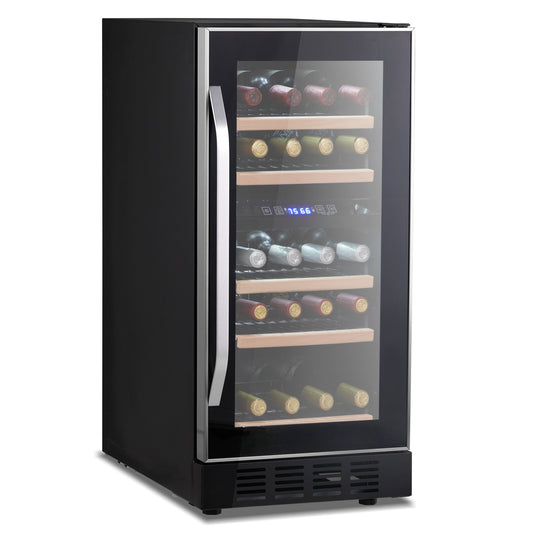 Dual Zone Wine and Beverage Refrigerator, 26 Bottle Wine Fridge with Independent Temperature Control & Glass Door, Built-in/Freestanding/Under Counter Wine Cooler Chiller for Wine Champagne Beer