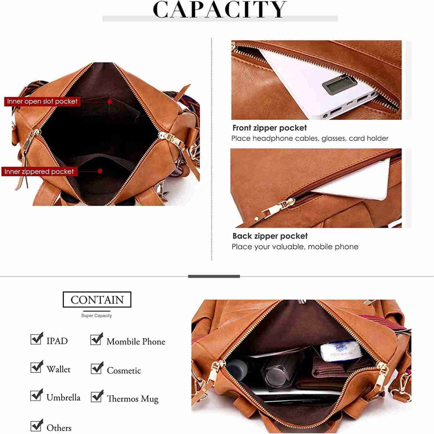 Backpack Purse faux PU Leather Designer Anti-theft School Backpack Convertible Shoulder Bag