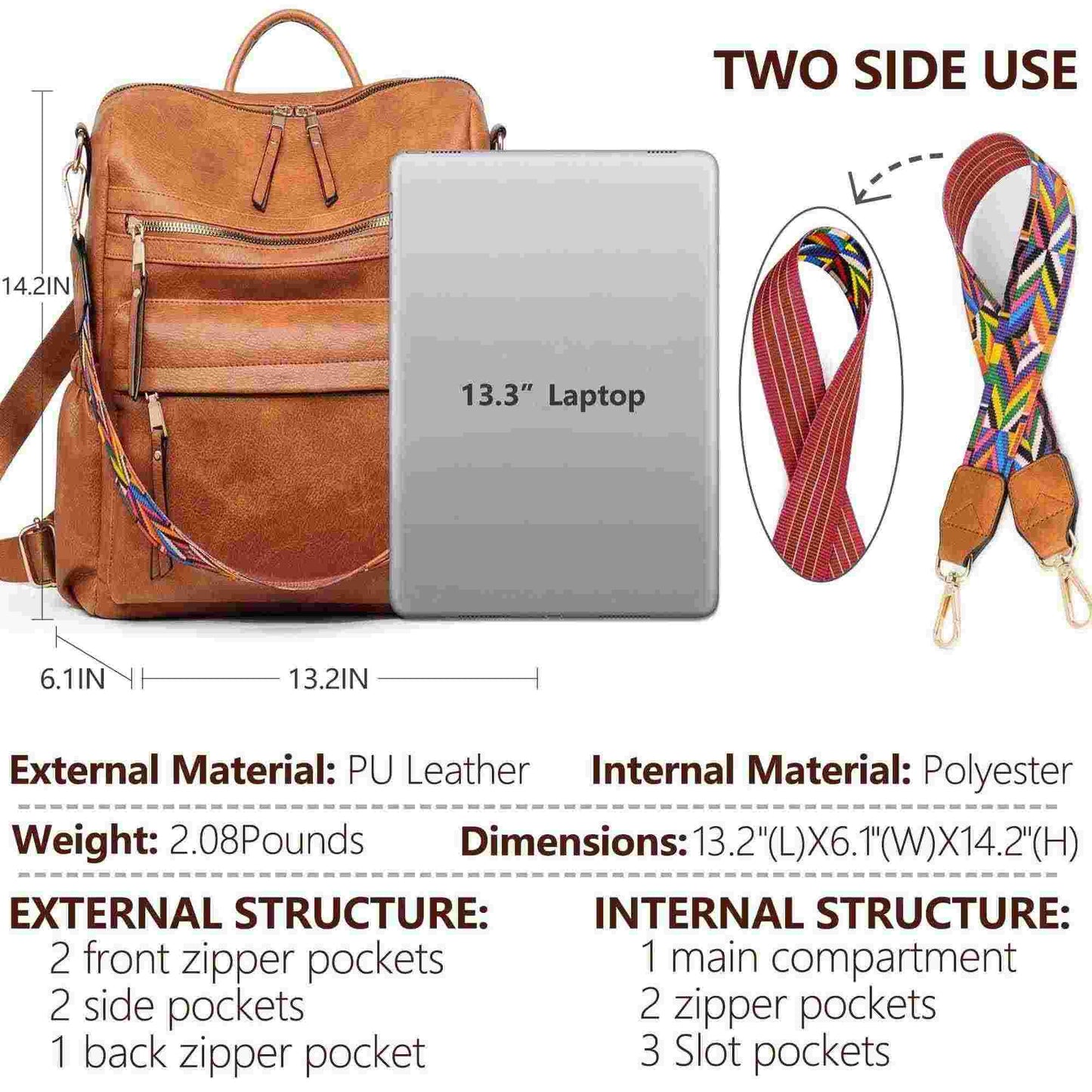 Backpack Purse faux PU Leather Designer Anti-theft School Backpack Convertible Shoulder Bag