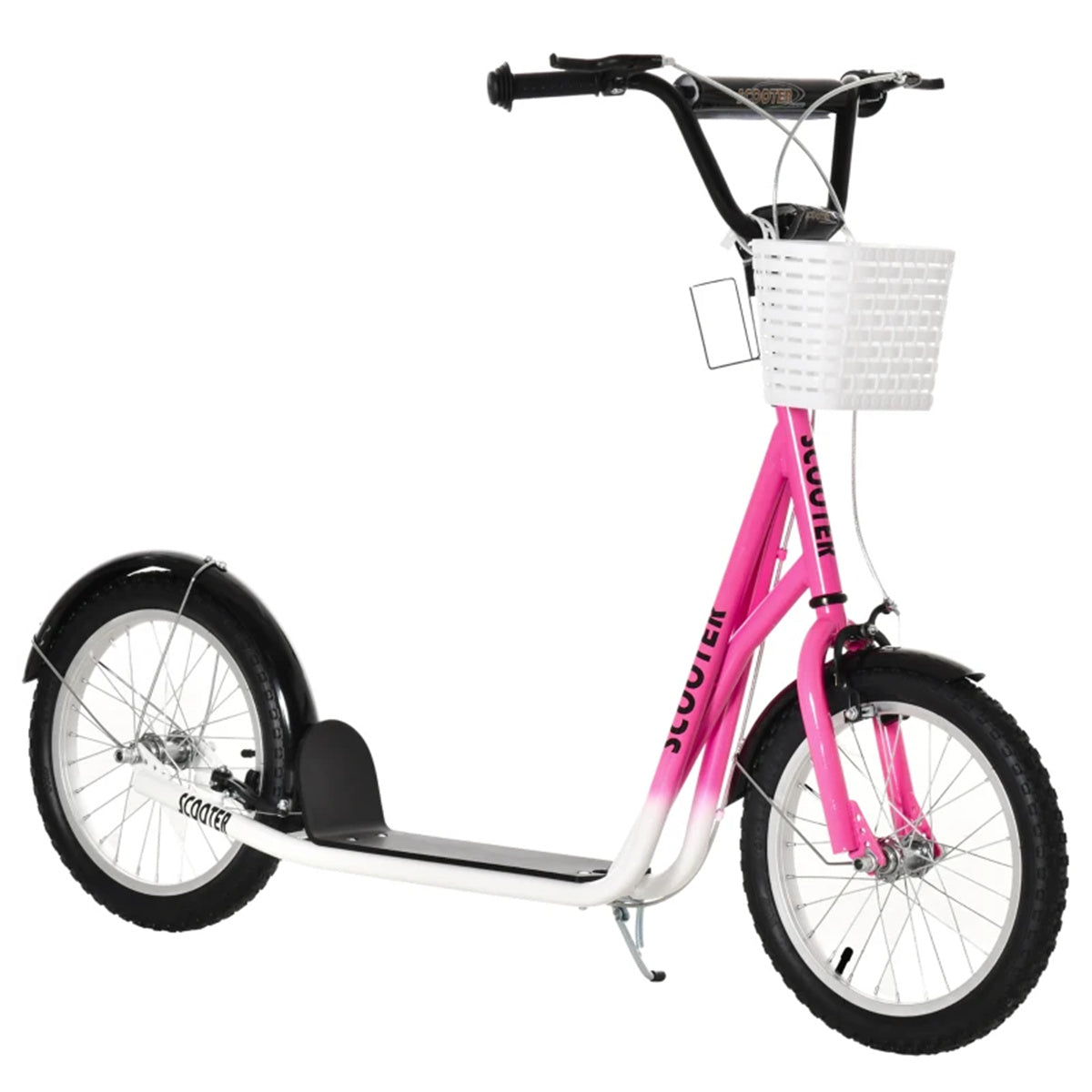 Scooter with Adjustable Handlebars and plastic basket  16" Inflatable Rubber Tires - Pink
