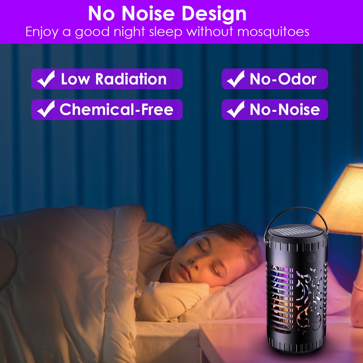 Solar Bug Zapper Garden Flame Flying Insect Killer Glowing Lamp Torch Mosquito Trap with 2 Light Modes 600V Grid Handle Detachable Tray