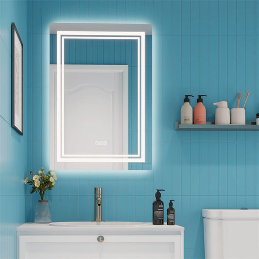 LED Bathroom Mirror with Lights 32"x 24" Wall Vanity LED Mirror Stepless Dimmable, Double Front and Backlight, Anti-Fog, Memory Smart Mirror