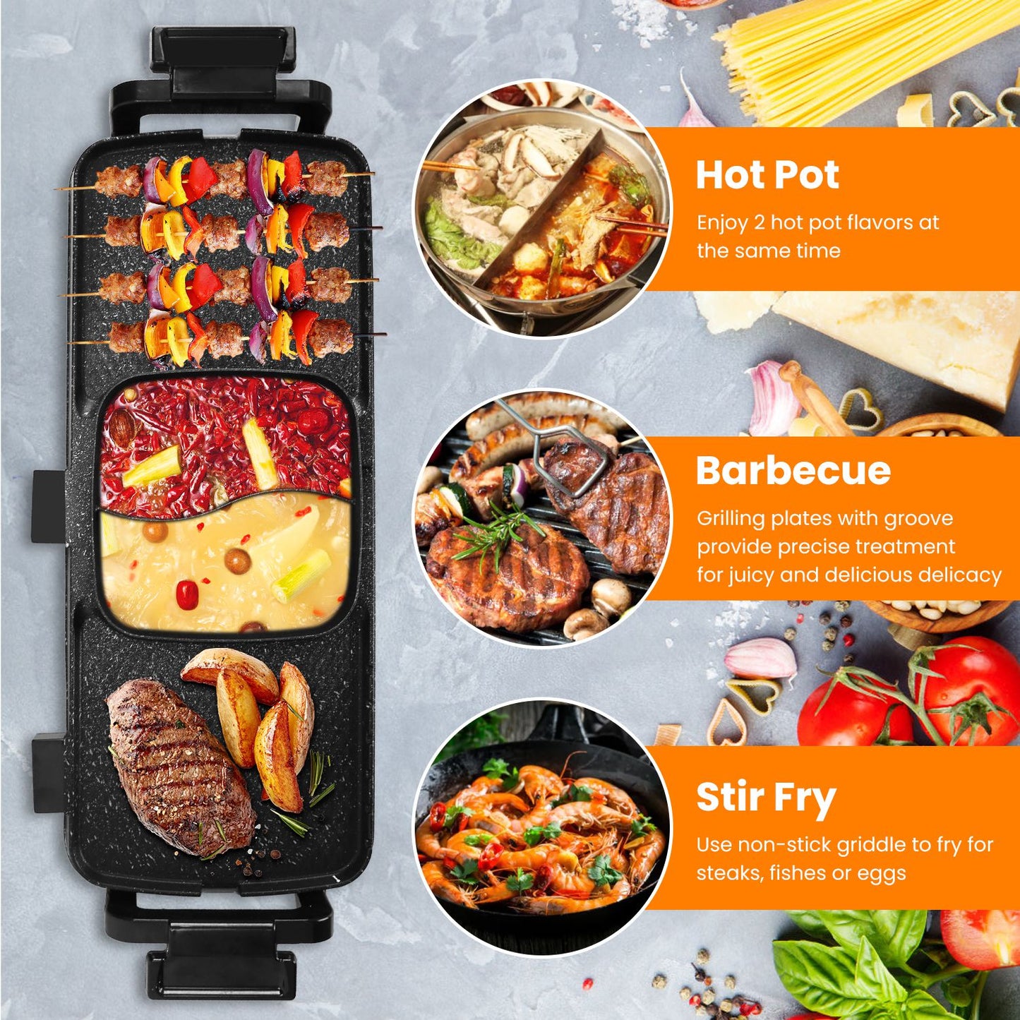 2 in 1 Hot Pot with Grill, Electric Hot Pot 2 in 1 Hot Pot BBQ Grill, Removable Hotpot Pot 2800W /Large Capacity Power Separate Temperature Control, Electric Grill