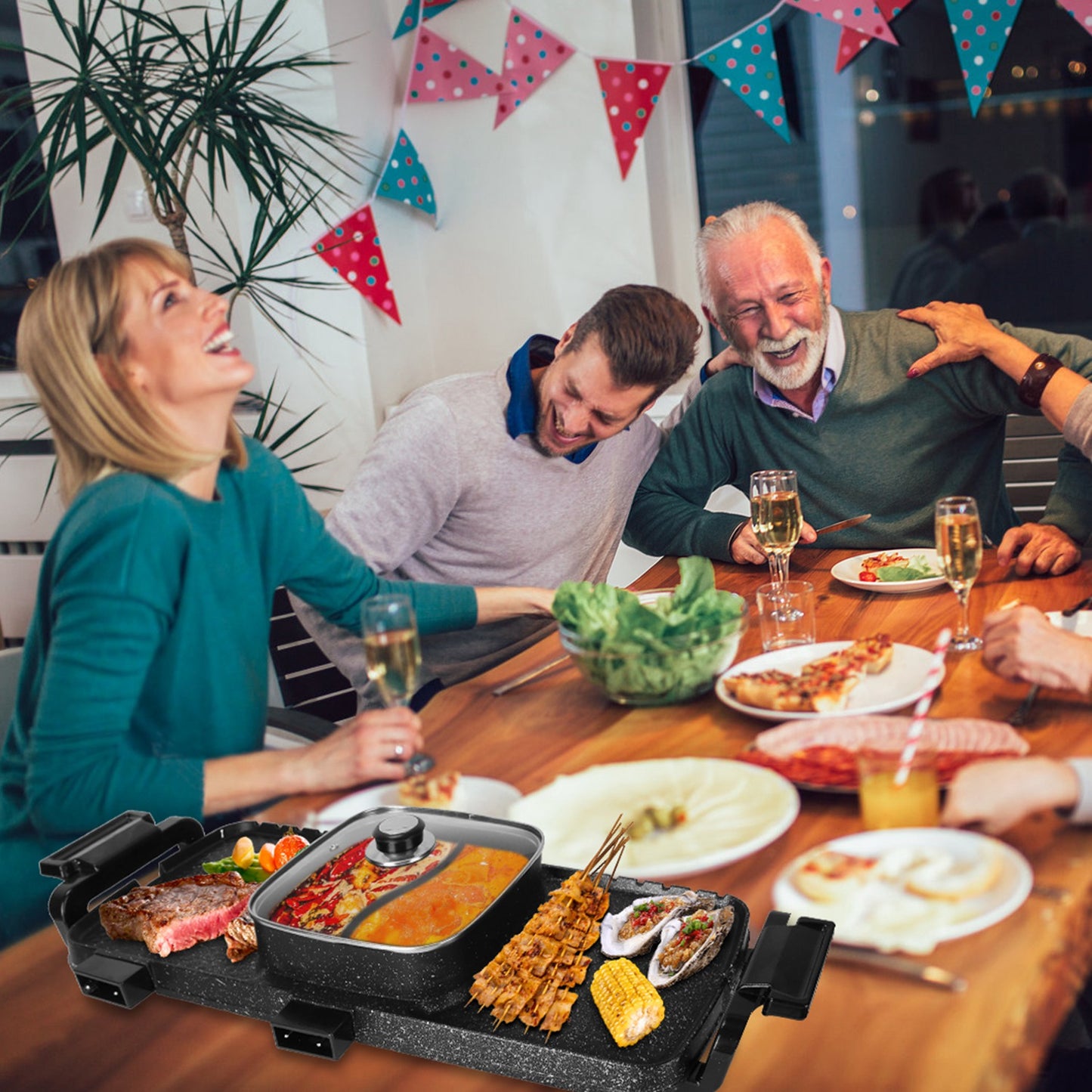 2 in 1 Hot Pot with Grill, Electric Hot Pot 2 in 1 Hot Pot BBQ Grill, Removable Hotpot Pot 2800W /Large Capacity Power Separate Temperature Control, Electric Grill