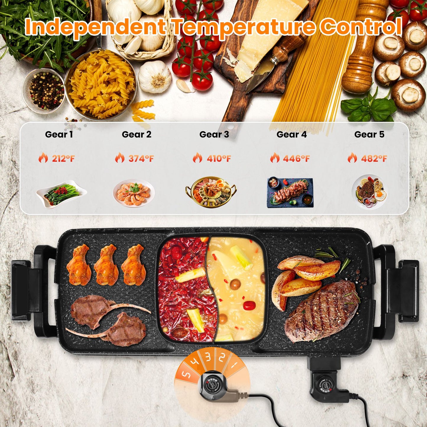 2 in 1 Hot Pot with Grill, Electric Hot Pot 2 in 1 Hot Pot BBQ Grill, Removable Hotpot Pot 2800W /Large Capacity Power Separate Temperature Control, Electric Grill