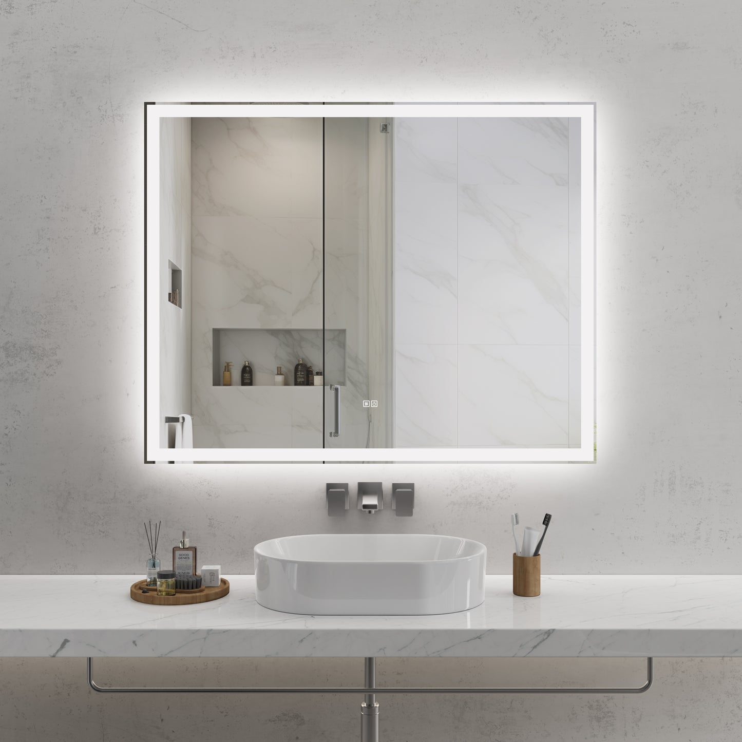 50"x40" Modern LED Smart Mirror, Front Lit & Back Lit With 3 Color Adjustable, Memory Function, Anti-Fog, Time Mode Contro