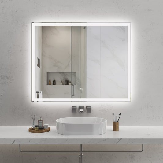 50"x40" Modern LED Smart Mirror, Front Lit & Back Lit With 3 Color Adjustable, Memory Function, Anti-Fog, Time Mode Contro