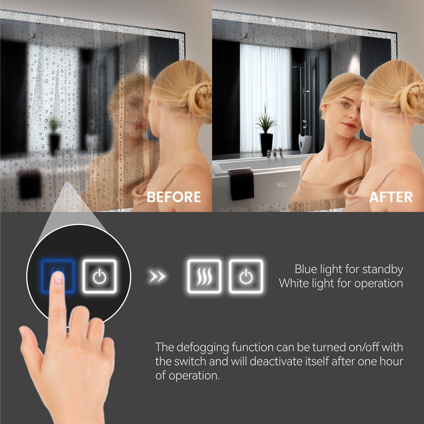 50"x40" Modern LED Smart Mirror, Front Lit & Back Lit With 3 Color Adjustable, Memory Function, Anti-Fog, Time Mode Contro