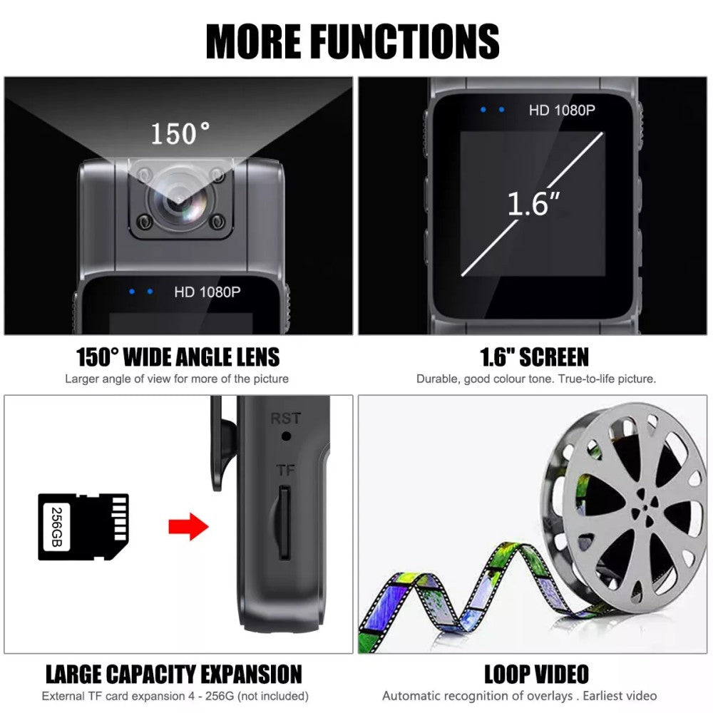 20-hour 1080P Camcorder Mini Police Body Camera HD 180° Video DVR IR Night Cam